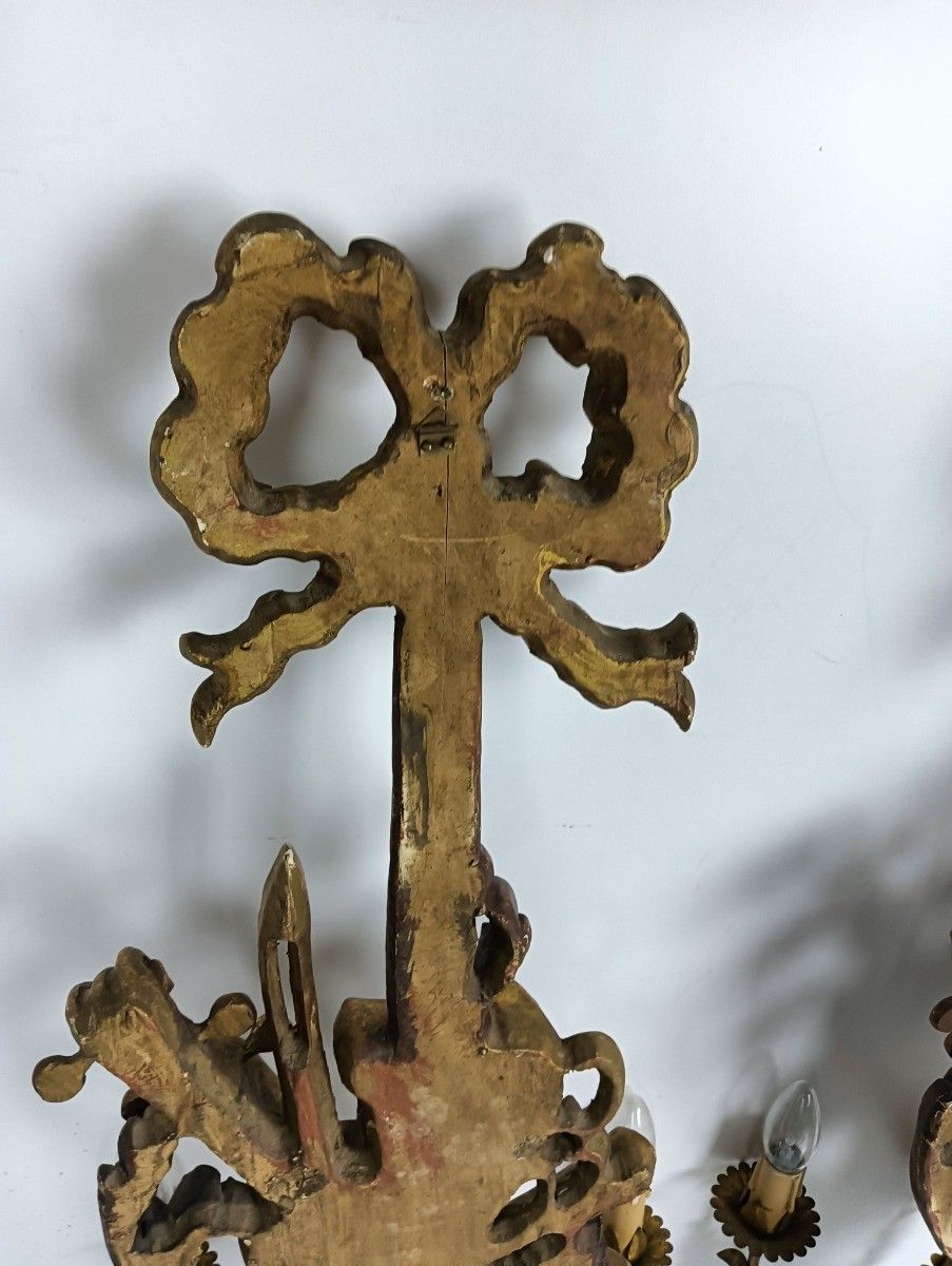 Lighting Large Couple Wall Sconces Lamps Sheaf Of Wheat Antique Wood Musical Instrument photo