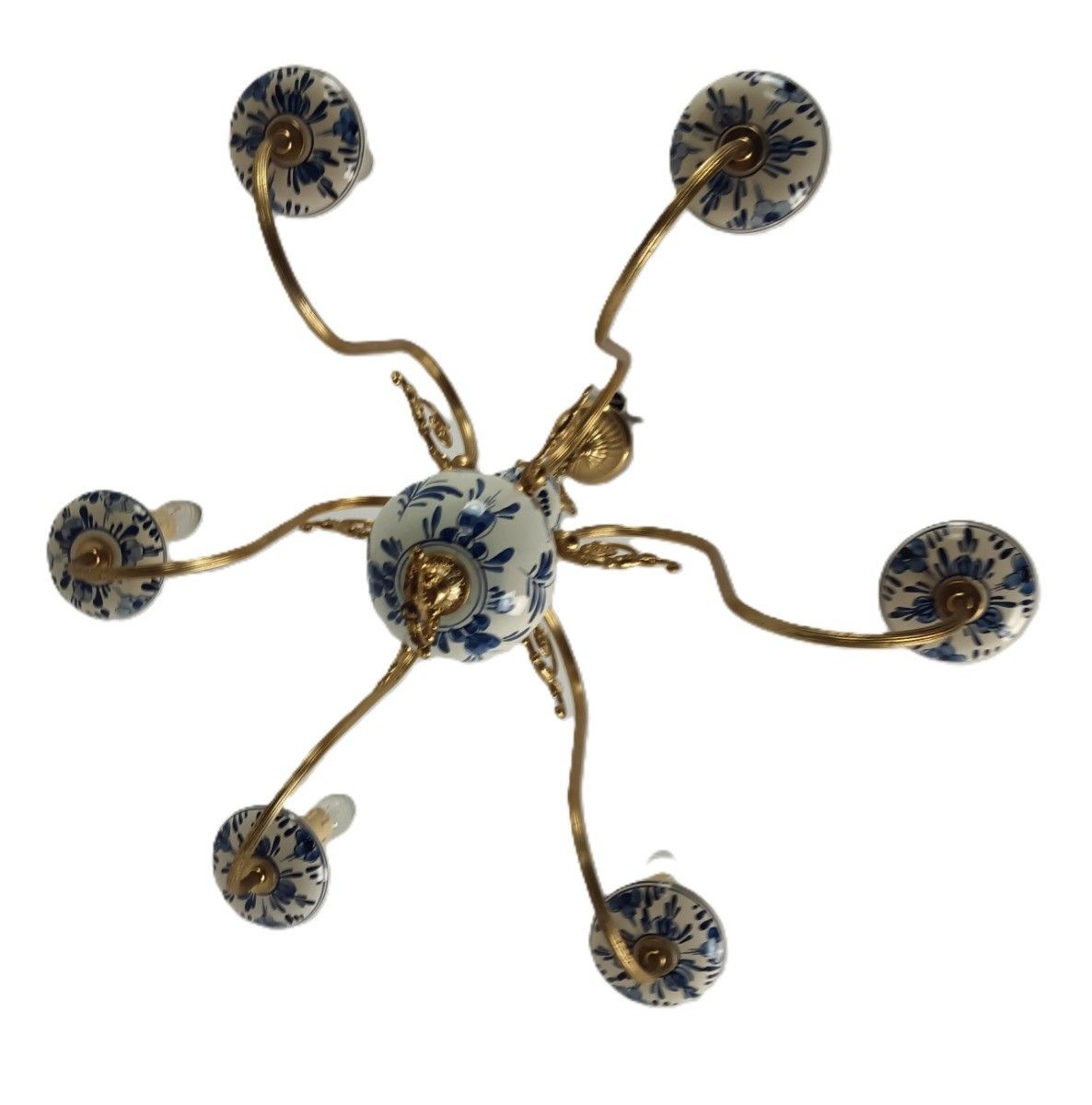 Delft Chandelier Blue White 6 Arm 6 Lights Modernist Vintage Barn Style Porcelai photo Lighting
