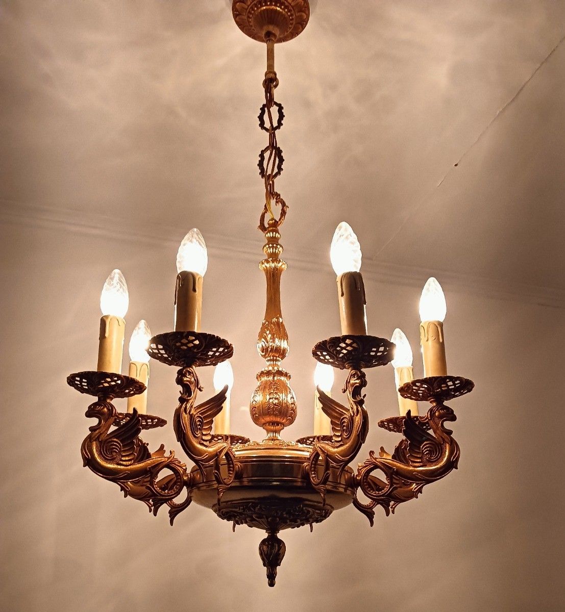 Gothic Ornate Brass 8 Arms Lights Chandelier Revival Dragons Griffins photo Lighting