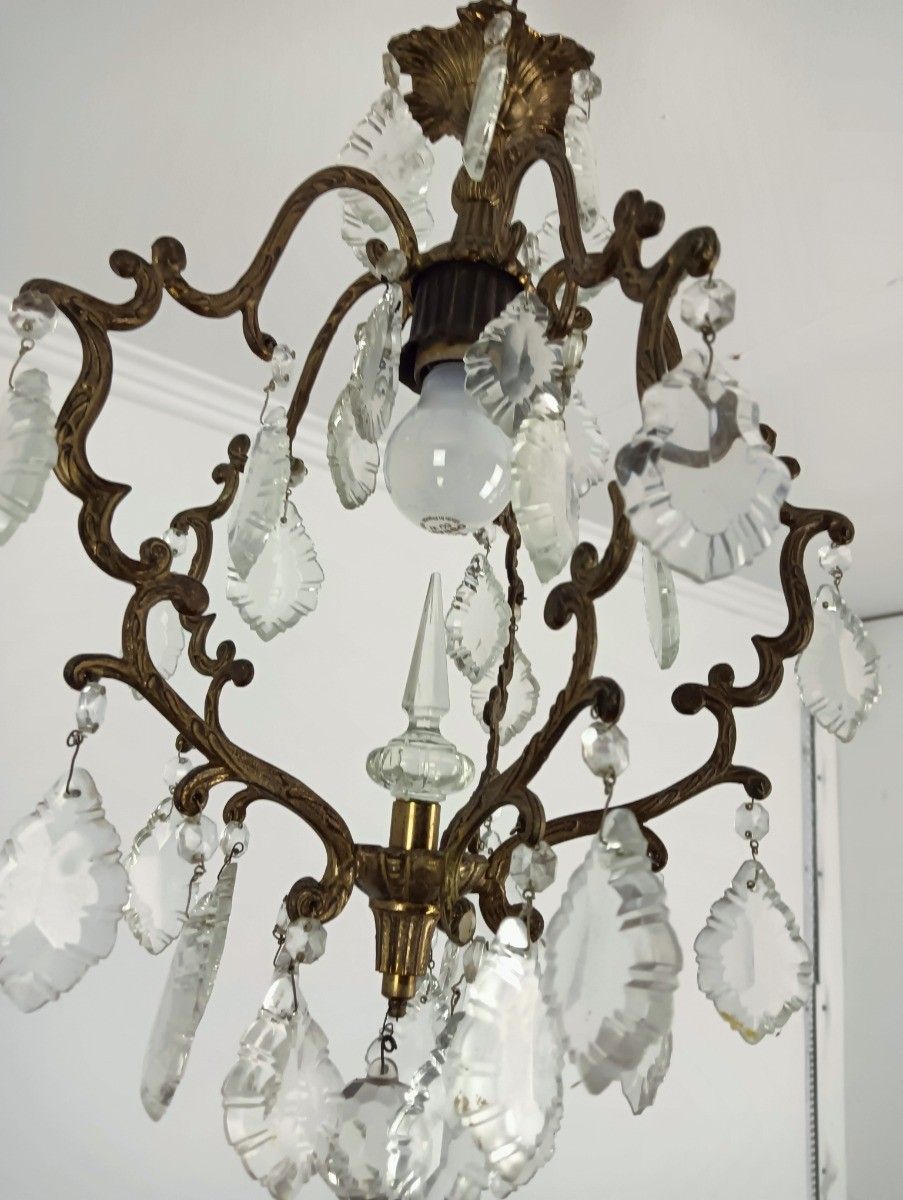 Vintage Chandelier Pendant Hall Lamp Crystal Prisms 1 Light Fixture photo 447.0