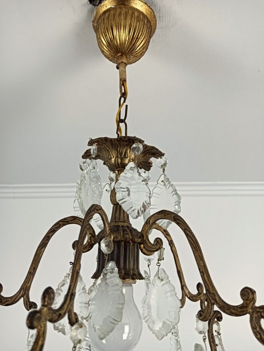 Vintage Chandelier Pendant Hall Lamp Crystal Prisms 1 Light Fixture photo vinterior