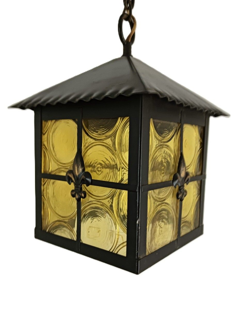 Hall Lamp Chandelier Amber  Glass Wrought Iron Vintage Hanging Light 1 Light Fix photo furniture