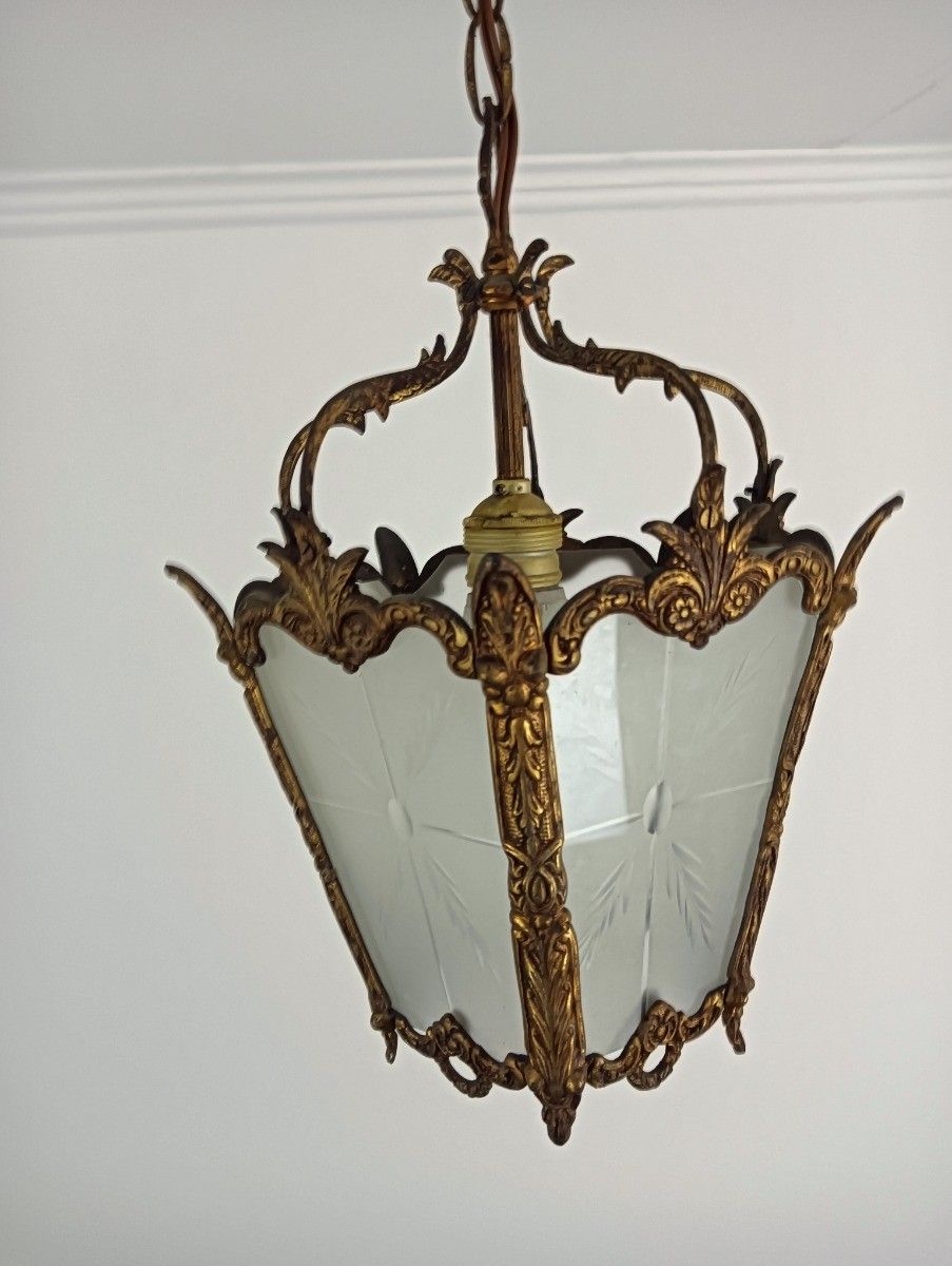 Hall Lamp Chandelier Etched  Glass  Vintage Hanging Light 1 Light Fixture photo furniture