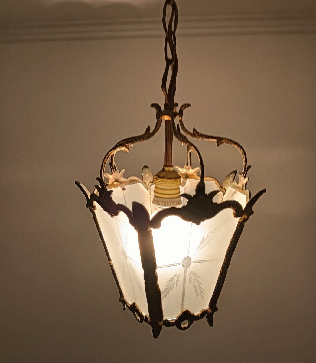 Hall Lamp Chandelier Etched  Glass  Vintage Hanging Light 1 Light Fixture photo vintage