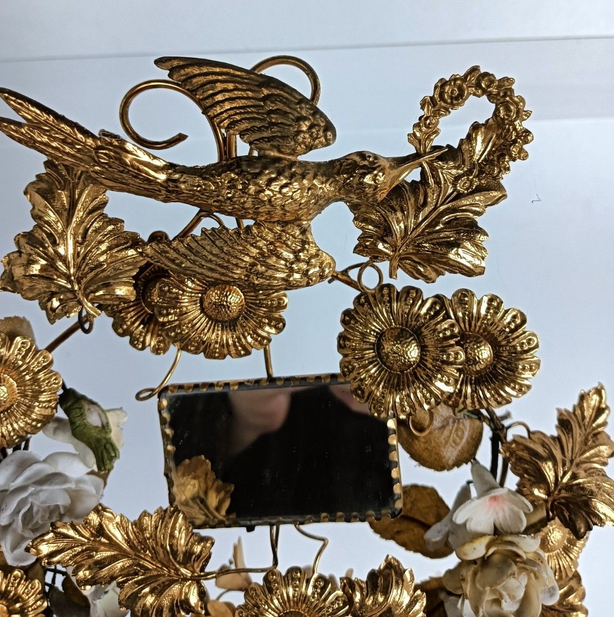 Oval Antique 1800s Victorian French Bridal Wedding Glass Dome Gold Ormulu Gilt B photo 626.0
