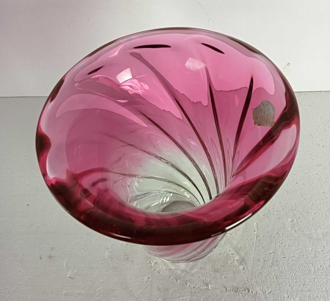 Vintage Crystal Vase Val St Lambert Swirled Clear Cranberry Belgium photo buy