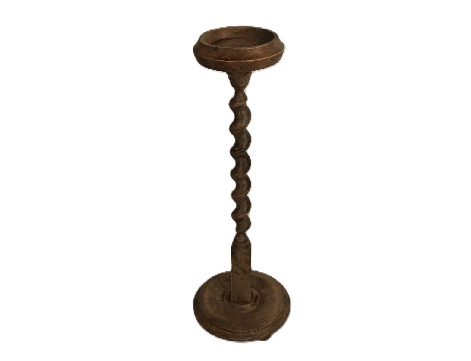 Barley Twist Carved Wooden Pedestal Plant Stand Planter On Top Vintage