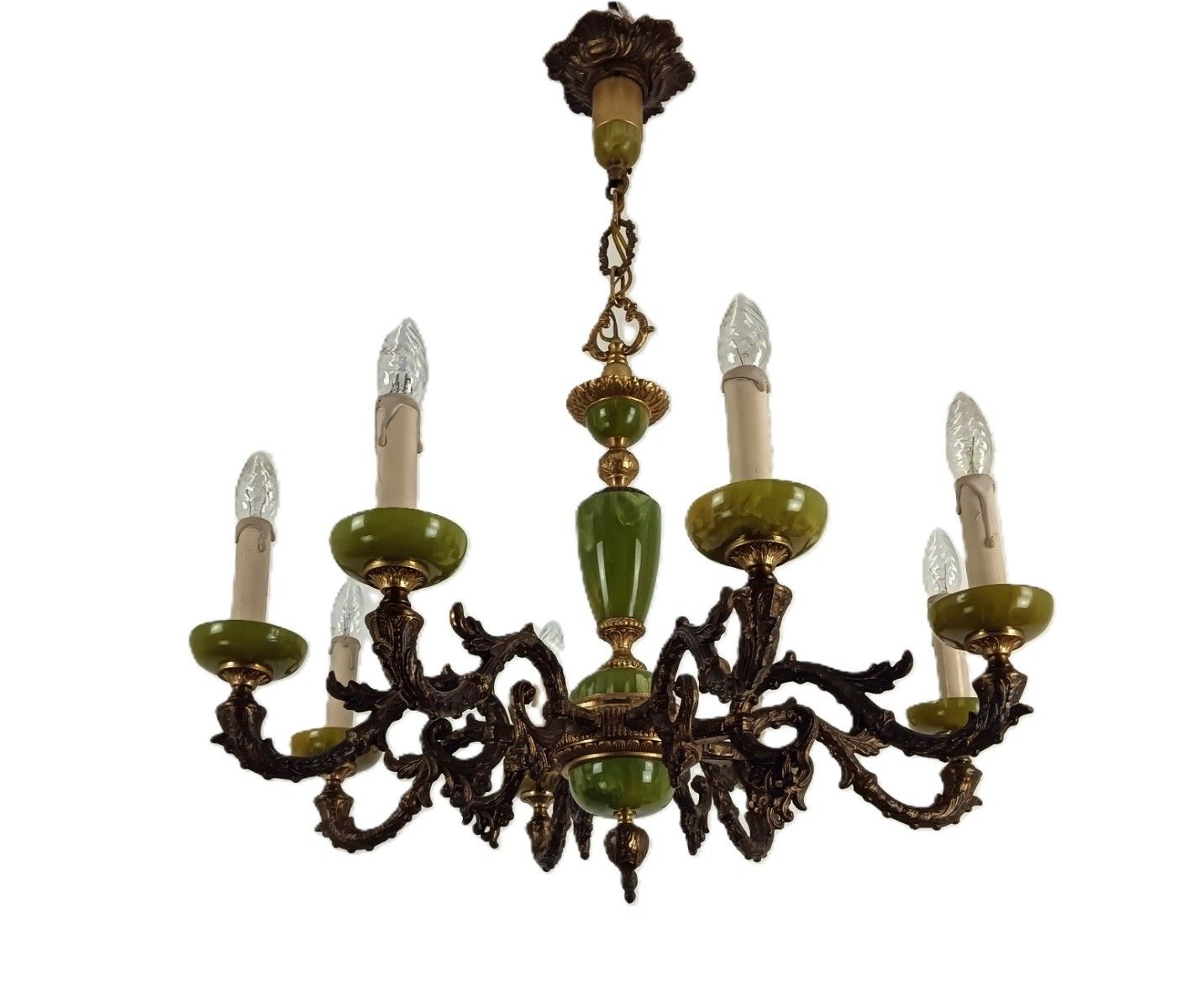 Chandelier 8 Arms Lights Hollywood Regency Brass Faux Marble Resi  Vintage photo furniture