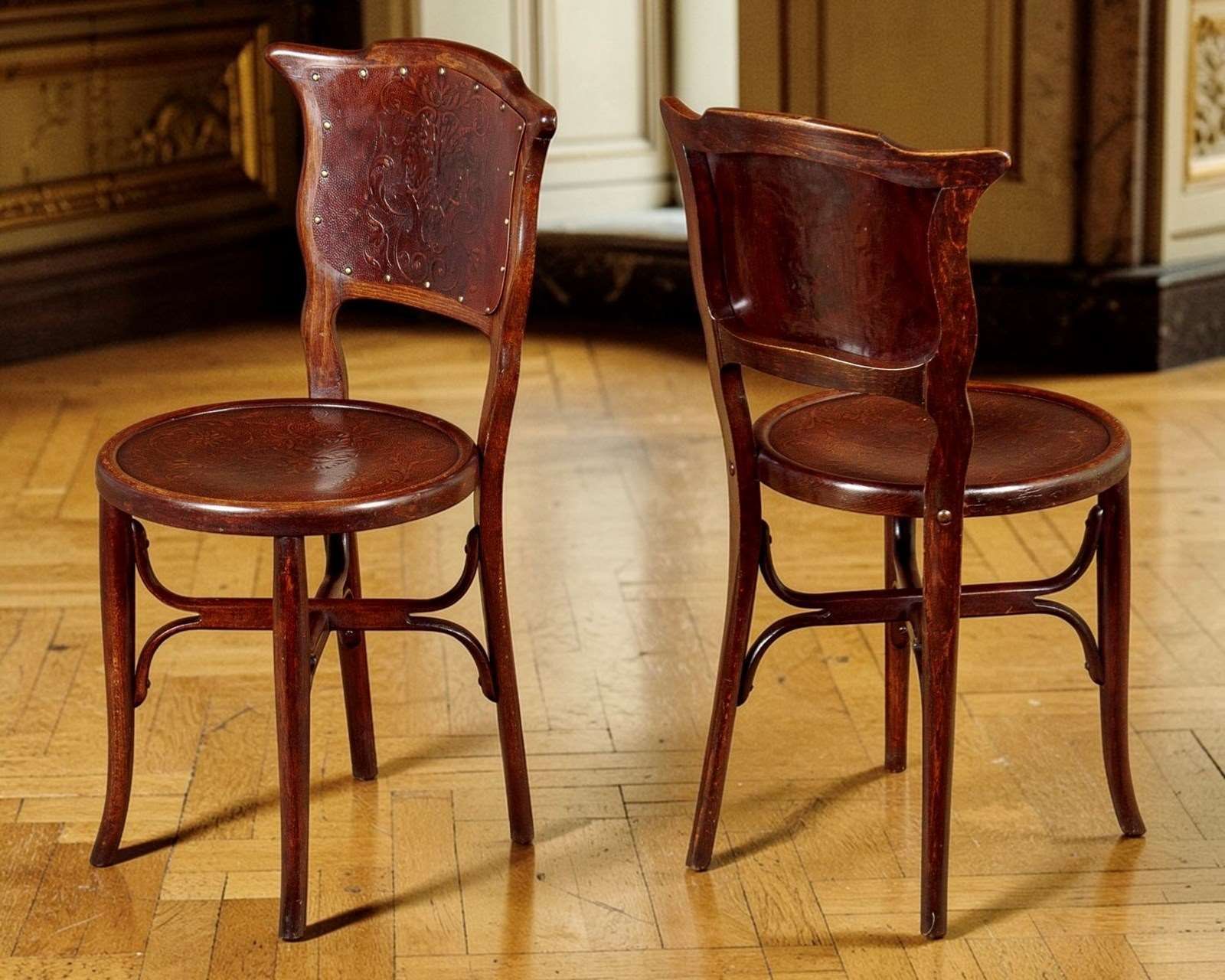 Rare Set Of Four Embossed Thonet Or J & J Kohn Bentwood Chairs, Circa 1900 photo furniture