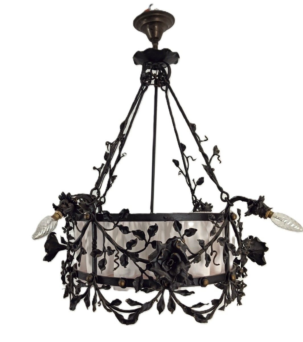 Antique Wrought Cast Iron Decorative Art Deco Chandelier Flowers  Van Boeckel St