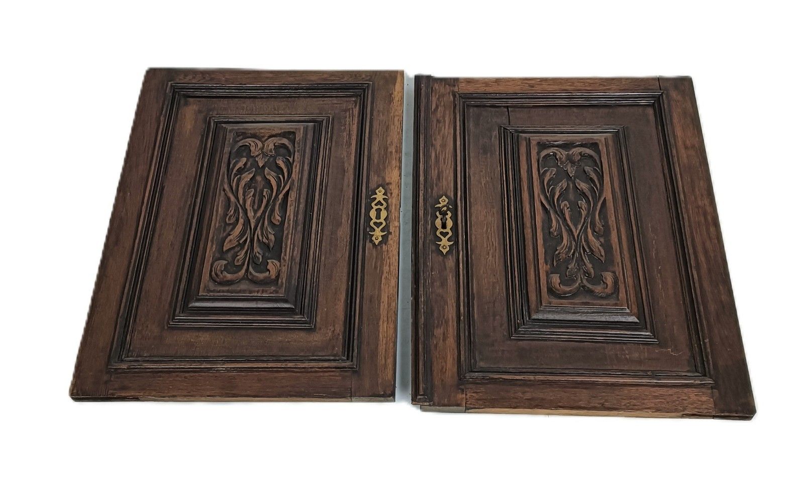 Pair French Hand Carved Wooden  Door Panels Reclaimed Architectural  Antique Imp