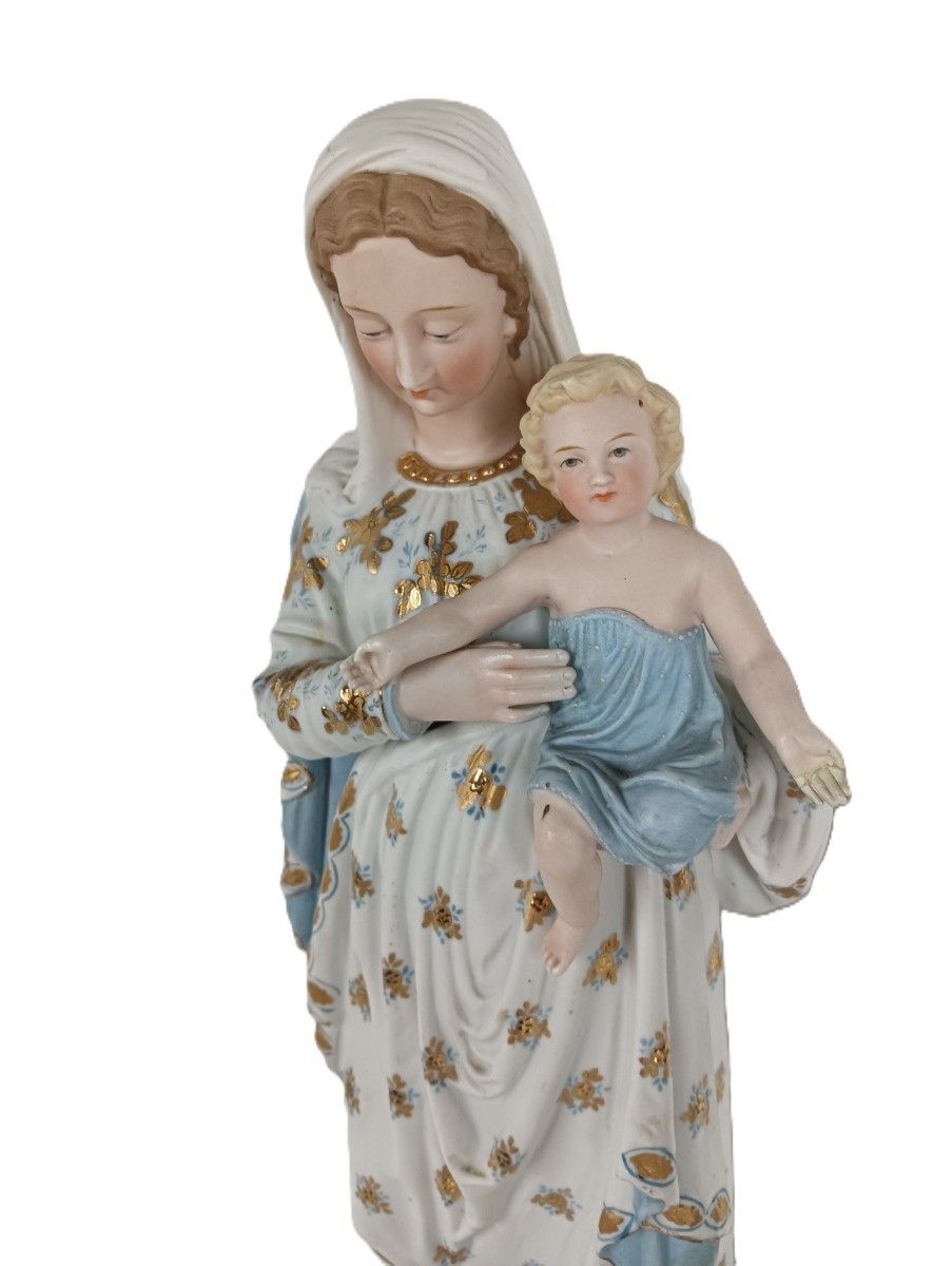 French Antique Bisque Statues Virgin Mary  Infant Jesus Joseph  Pair Stunning La photo for sale