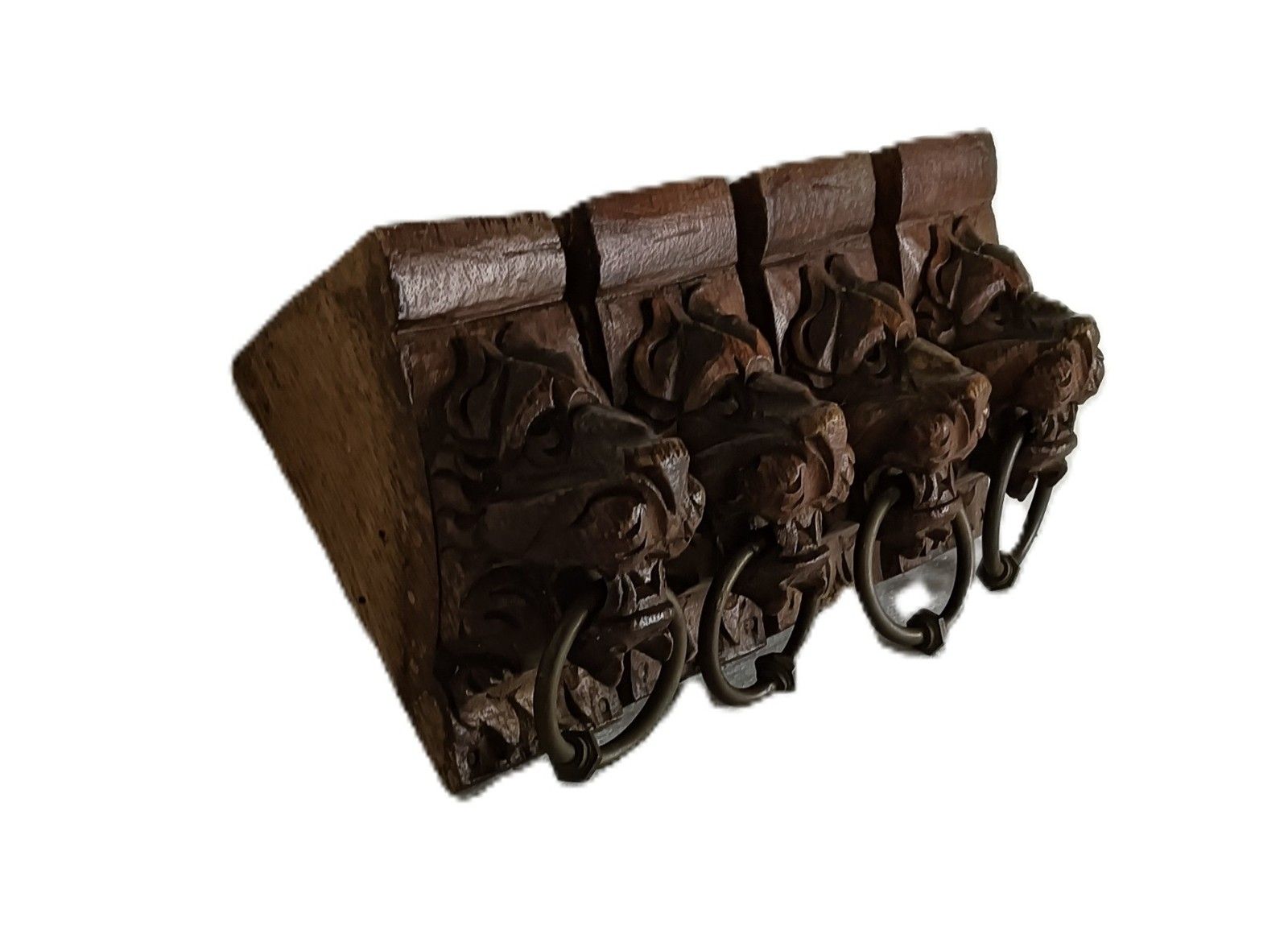 Antique Set Of 4 Corbels Hand Carved Wood Pediments Architectural Lion Heads Wit