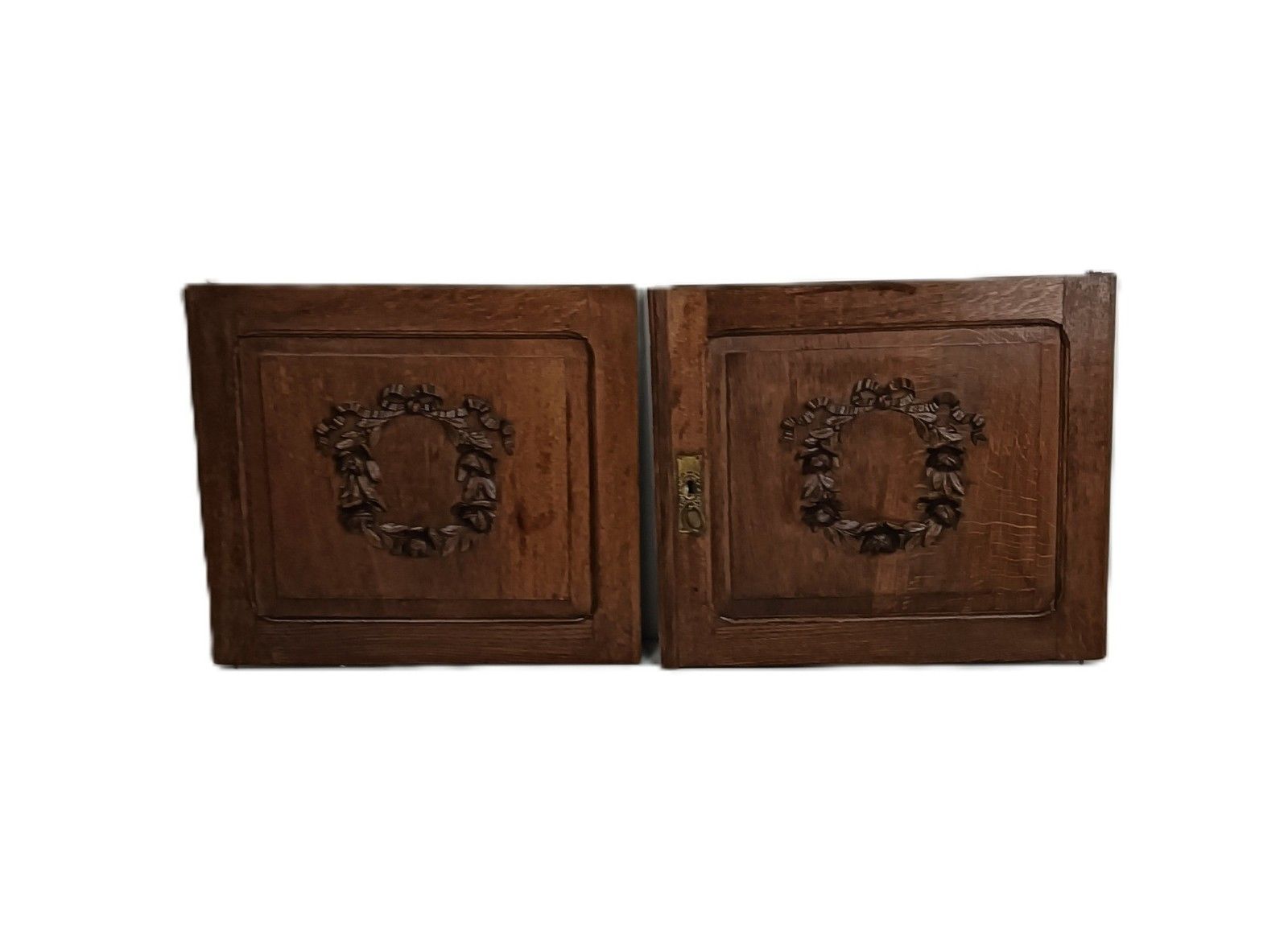 Pair Antique Door Panels Carved Wood Flower Wreath Architectural Reclaimed Salva photo furniture