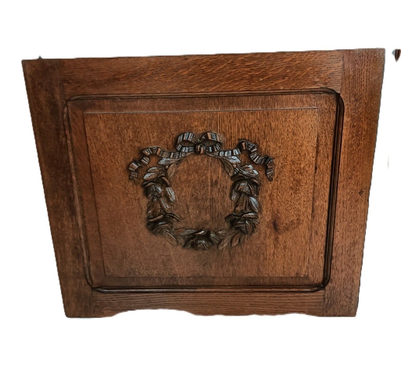 Pair Antique Door Panels Carved Wood Flower Wreath Architectural Reclaimed Salva photo for sale