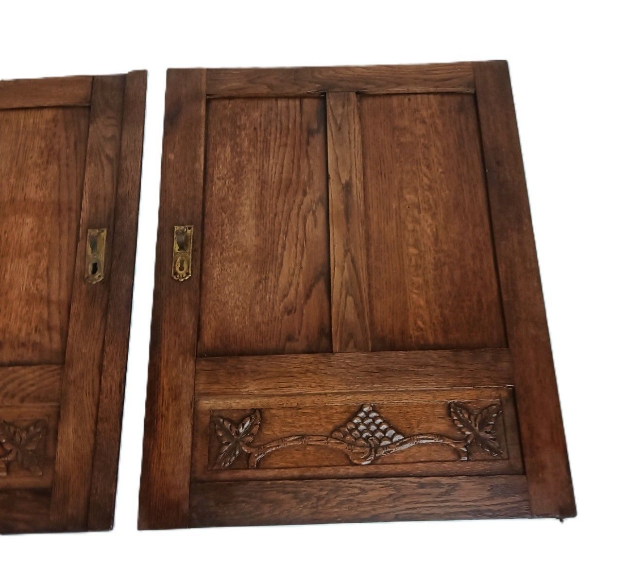 Pair Antique Door Panels Carved Wood Grapes Vines Architectural Reclaimed Salvag photo for sale