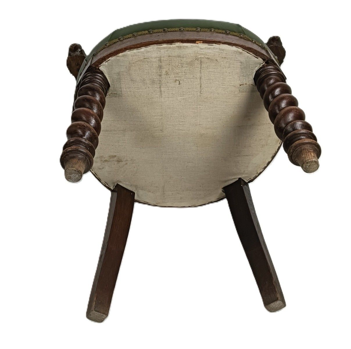 Furniture Antique Barley Twist Hand Carved Wood Chair Leather Seating Ornate Lion Heads  1 photo