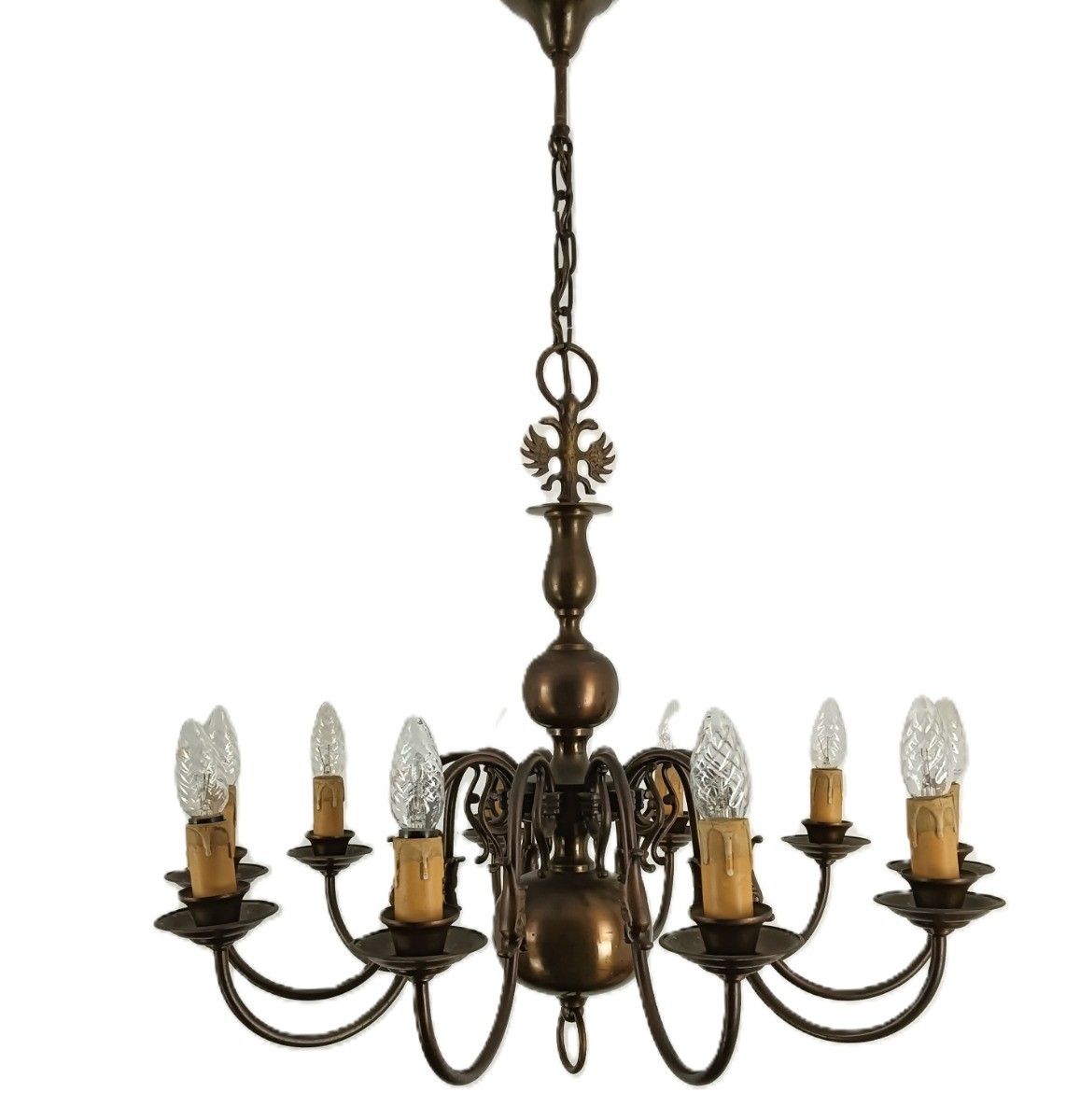 Flemish Dutch Chandelier Style 10 Arm Lights  Country Vintage Brass Vintage photo Lighting
