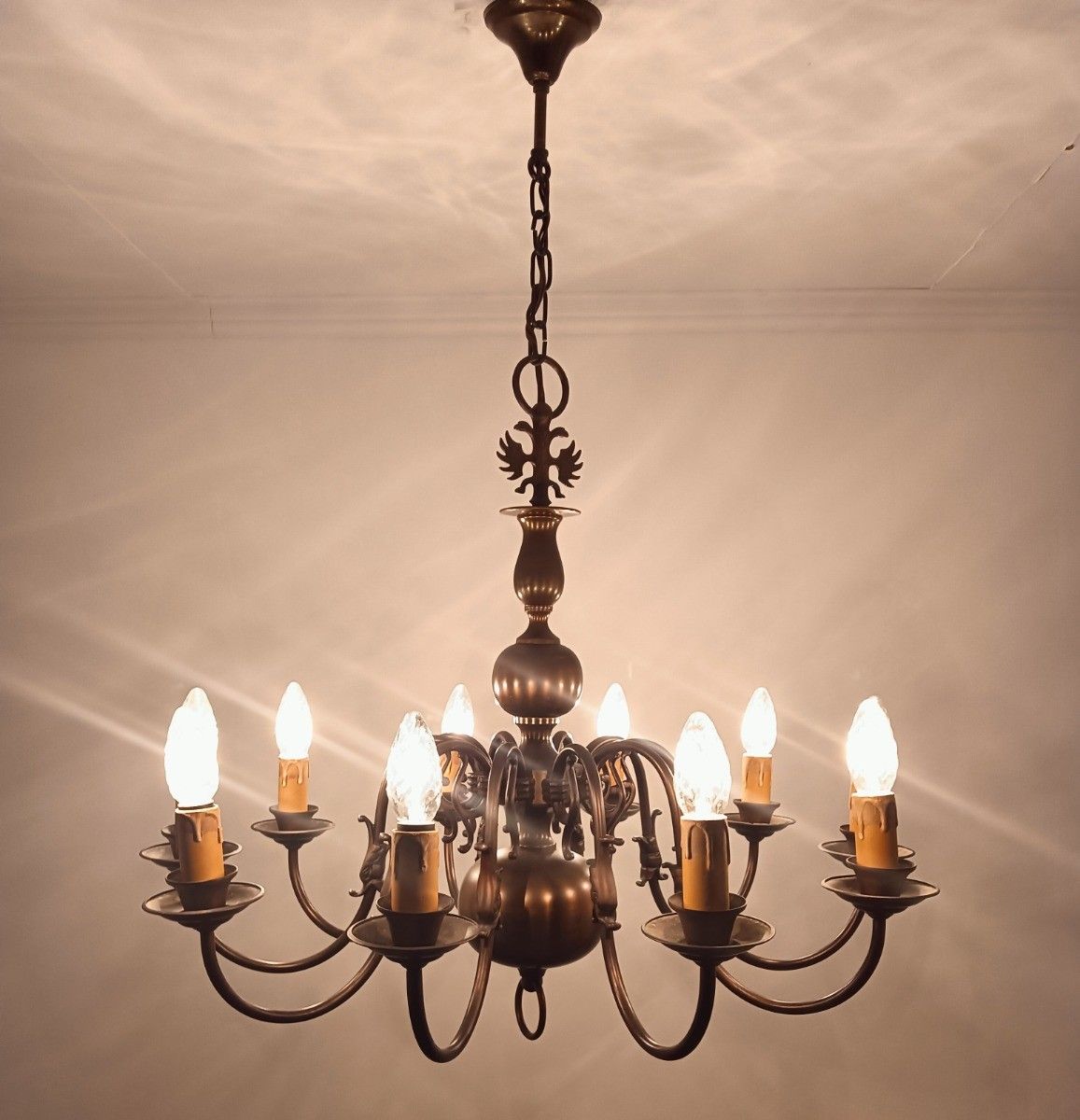 photo for sale Flemish Dutch Chandelier Style 10 Arm Lights  Country Vintage Brass Vintage