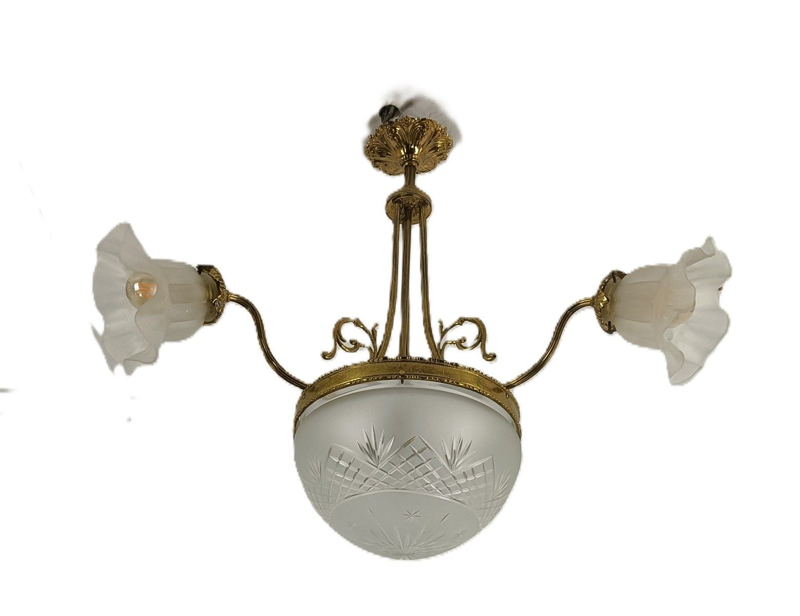 Art Deco Antique Chandelier 4 Lights 3 Arm Decorative Etched Glass French Empire photo furniture