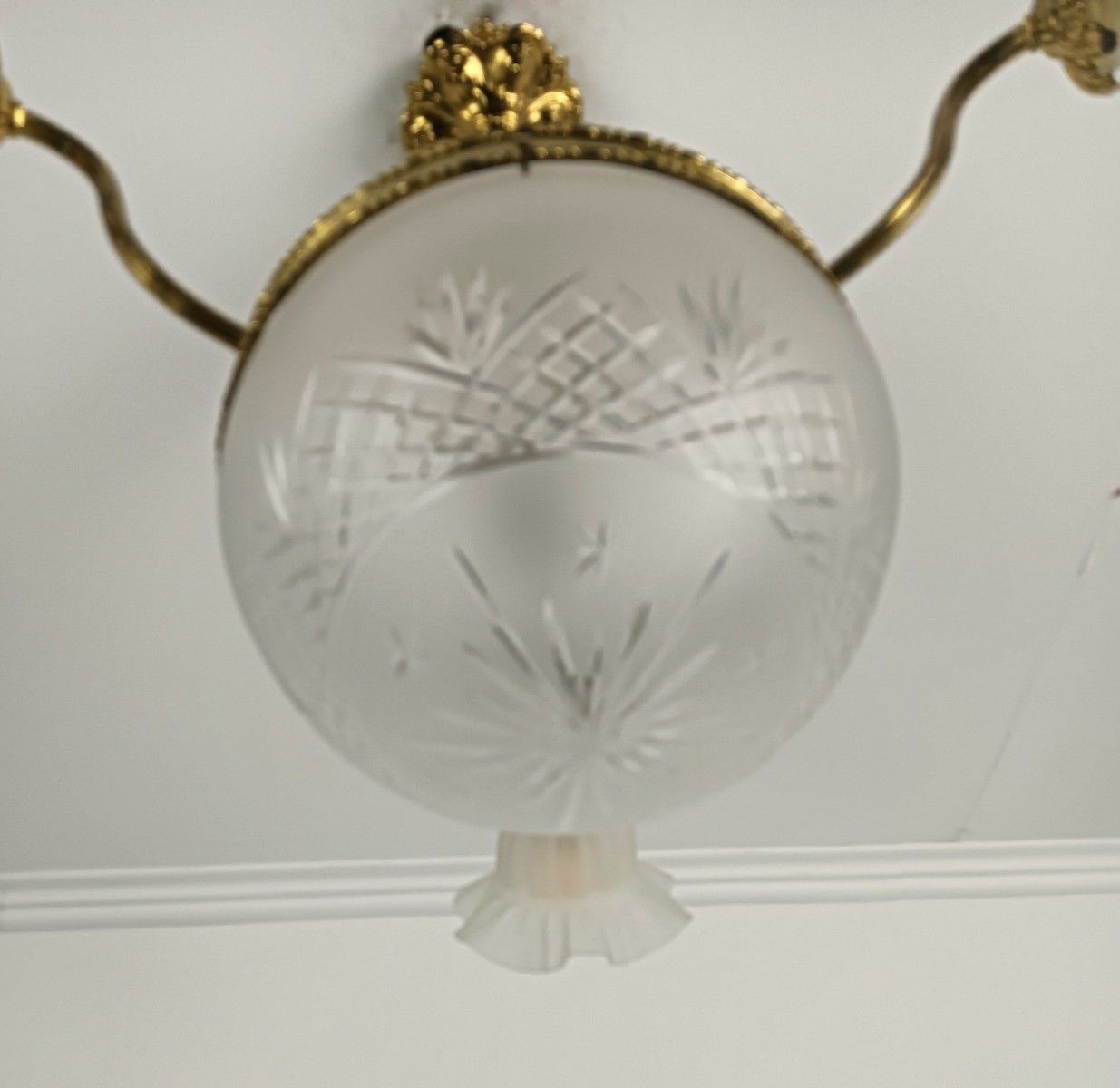 Art Deco Antique Chandelier 4 Lights 3 Arm Decorative Etched Glass French Empire photo Lighting