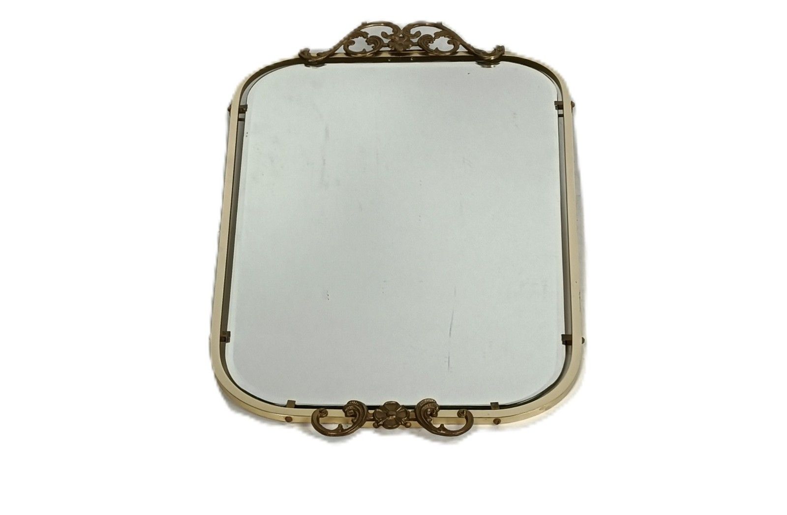 Mirror Hollywood Regency Large Brass Ornate Beveled Glass Vintage