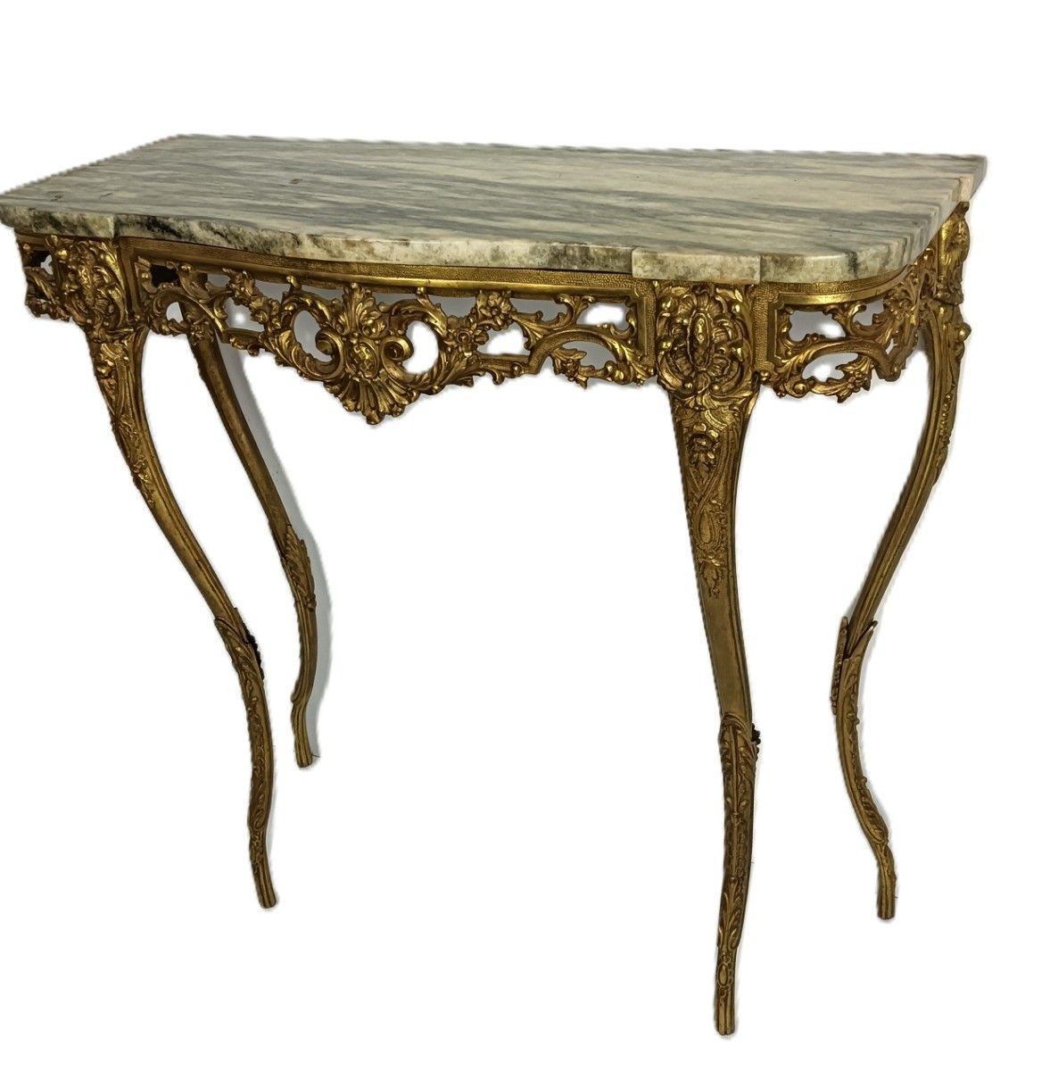 Mid Century Modern Onyx Marble Top Wall Console Vintage Brass Ornate photo for sale