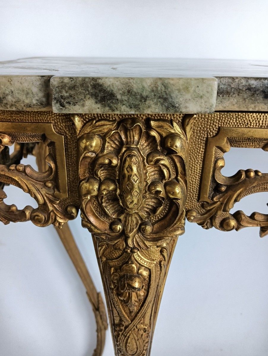 photo for sale Mid Century Modern Onyx Marble Top Wall Console Vintage Brass Ornate