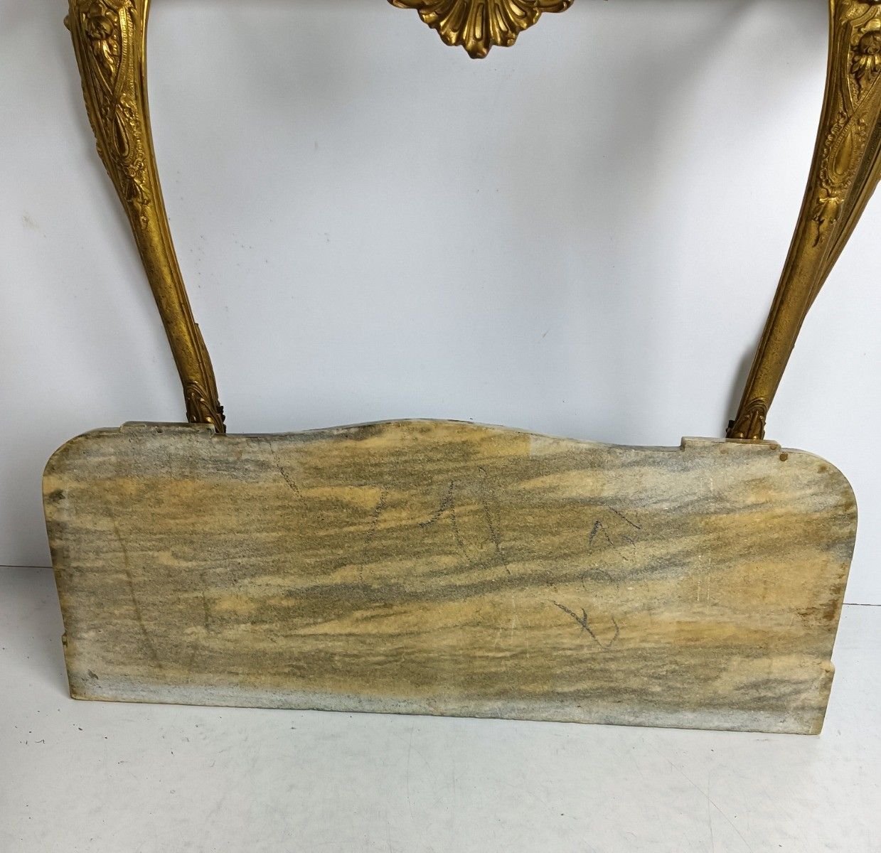 Furniture Mid Century Modern Onyx Marble Top Wall Console Vintage Brass Ornate photo