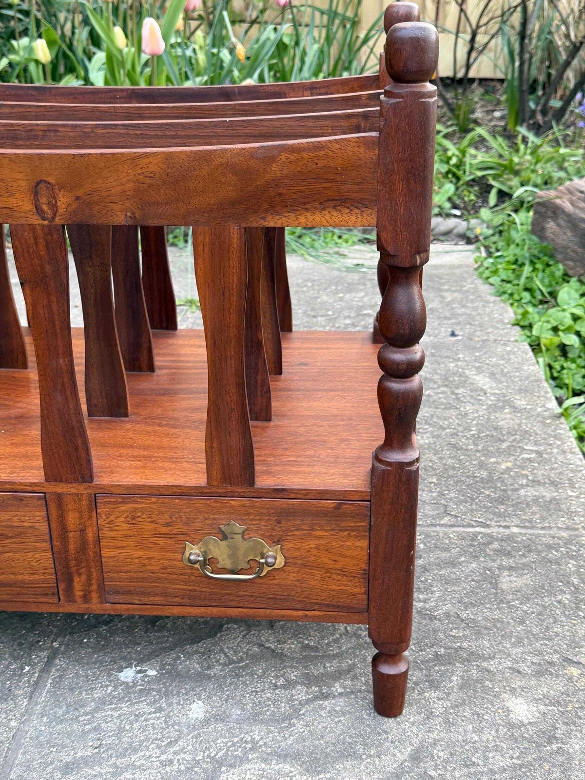 photo buy Vintage Wooden Canterbury Magazine Rack With Drawers Turned Spindles Traditional Storage
