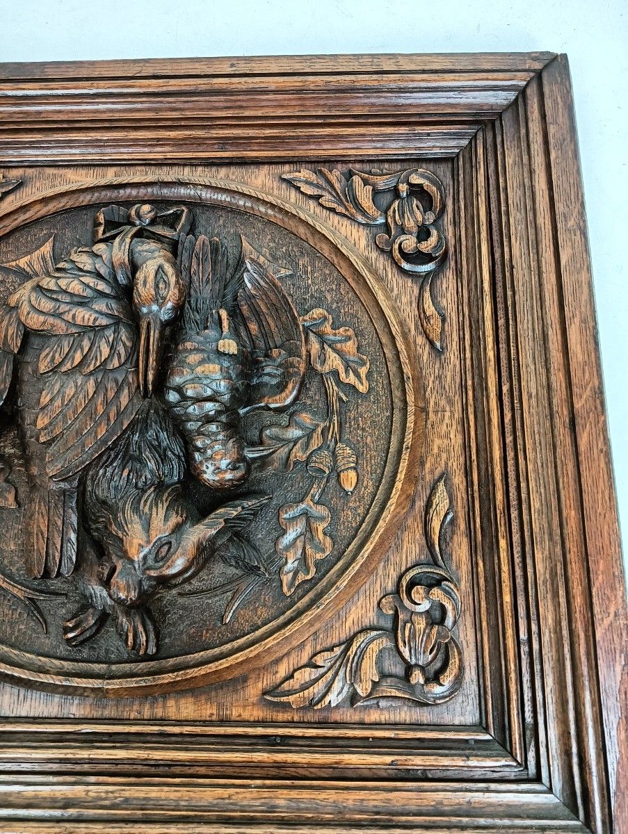 Antique Carved Wood Door Panel Cabinet Pediment Hunt Rabbit Bird Pheasant Reclai photo 246.0