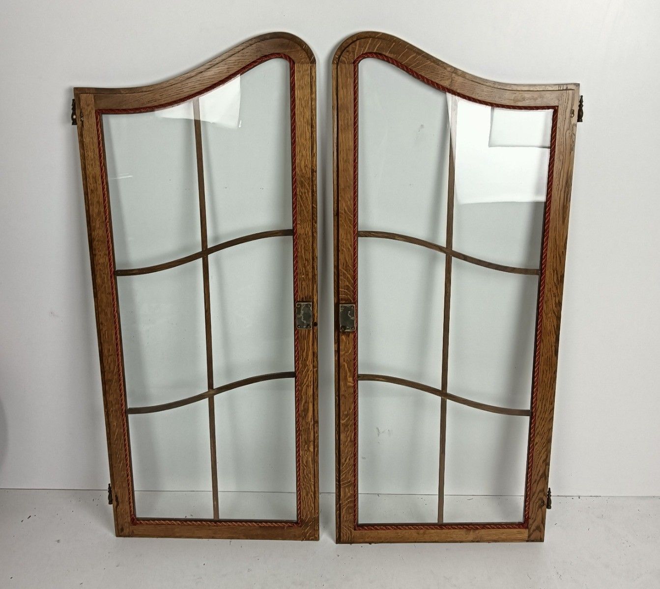 Pair Antique Door Panels Wood Glass Tall Pair 1920s Reclaimed Architectural photo for sale