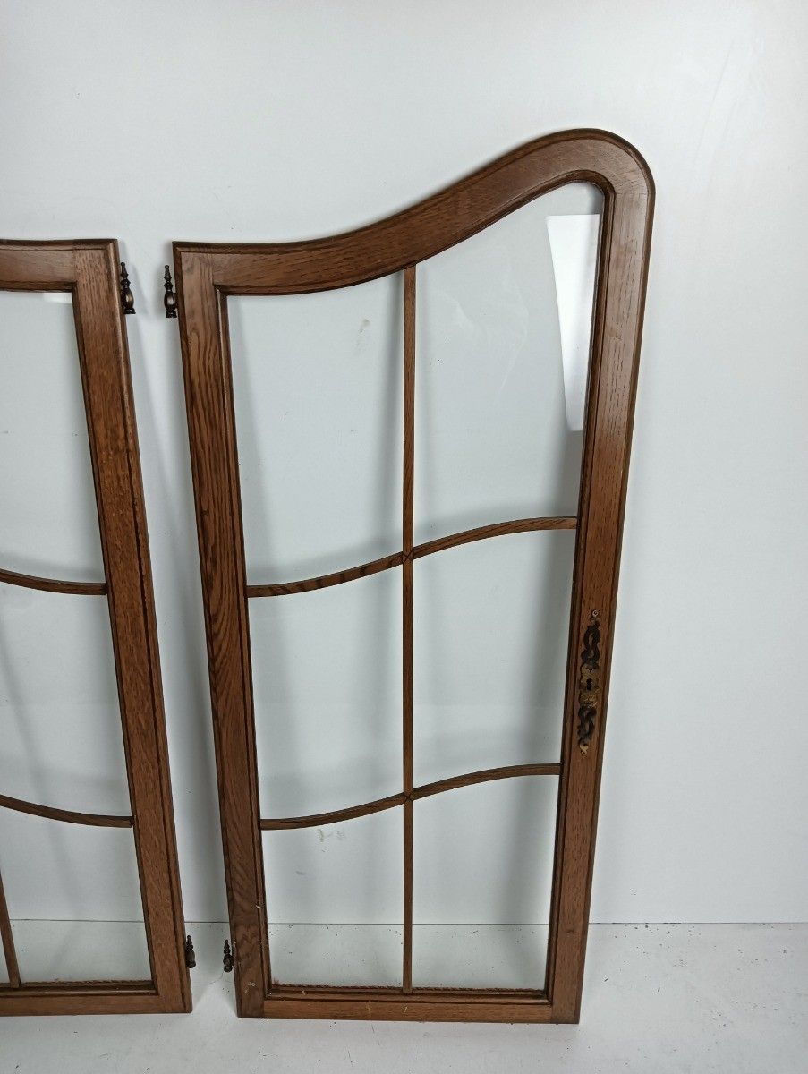 Pair Antique Door Panels Wood Glass Tall Pair 1920s Reclaimed Architectural photo Home Fixtures