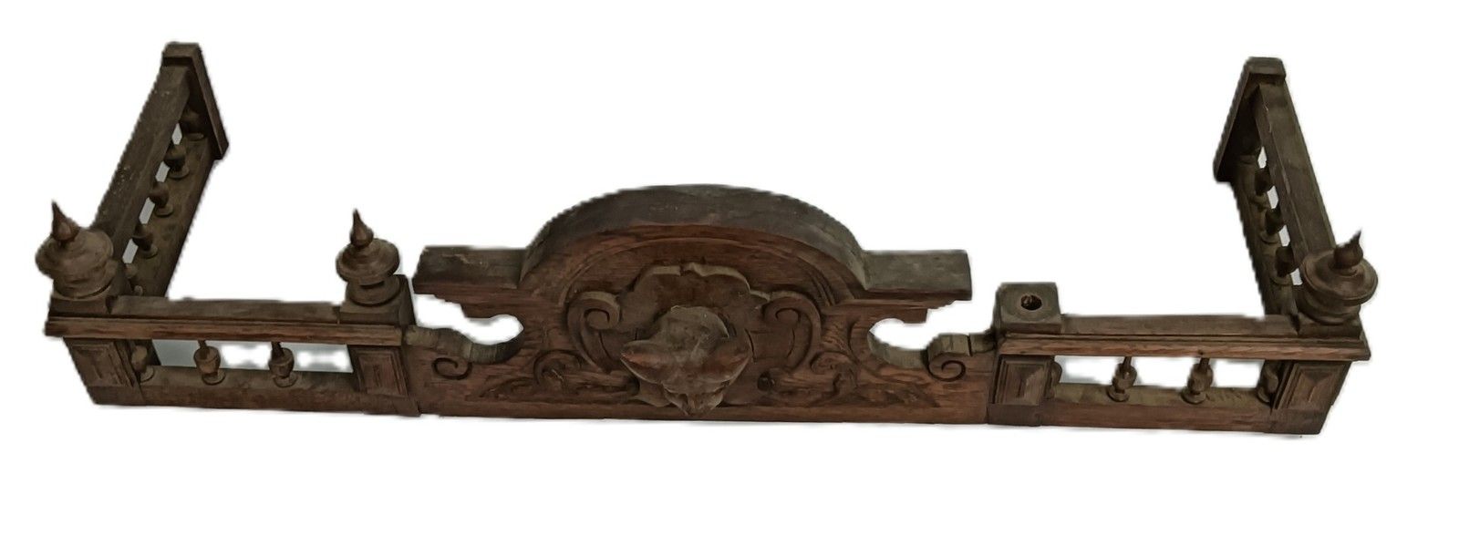 Large Antique Pediment Over Door Spindles Jester Carved Wood Side Panels photo furniture