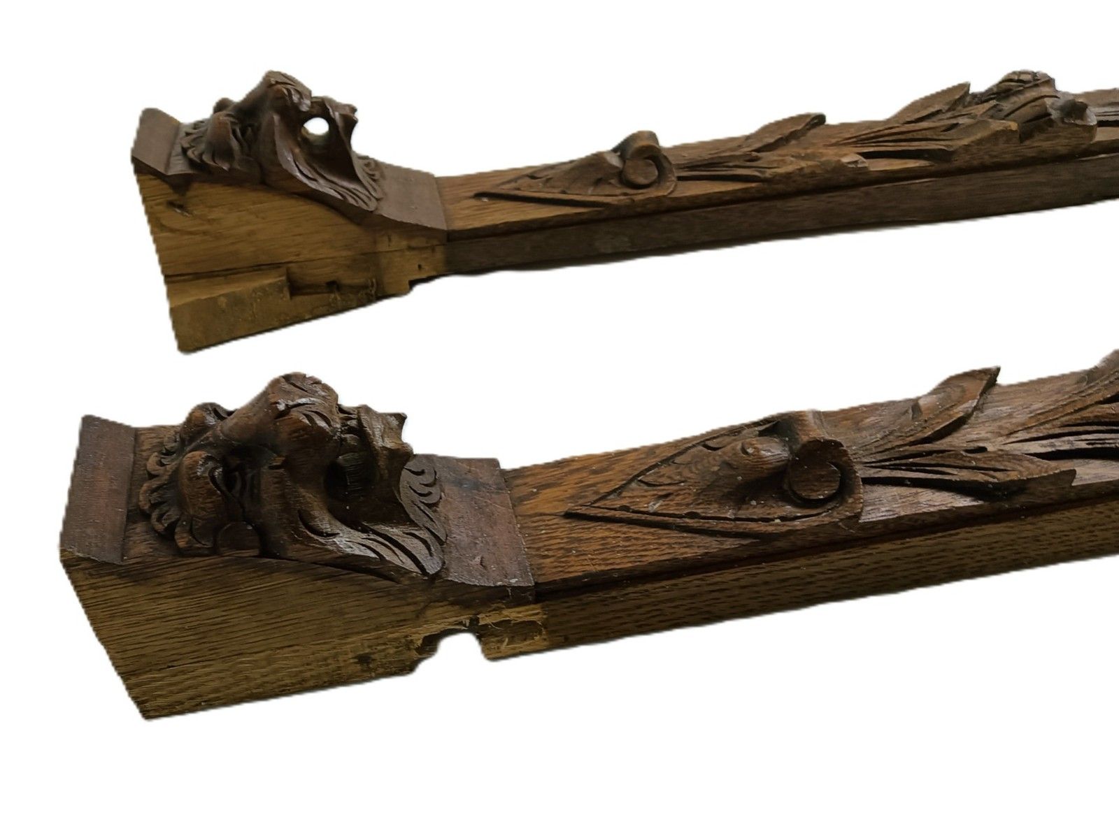 Antique Pair Corbels Hand Carved Wood Architectural Bas Relief Reclaimed Trims P photo buy