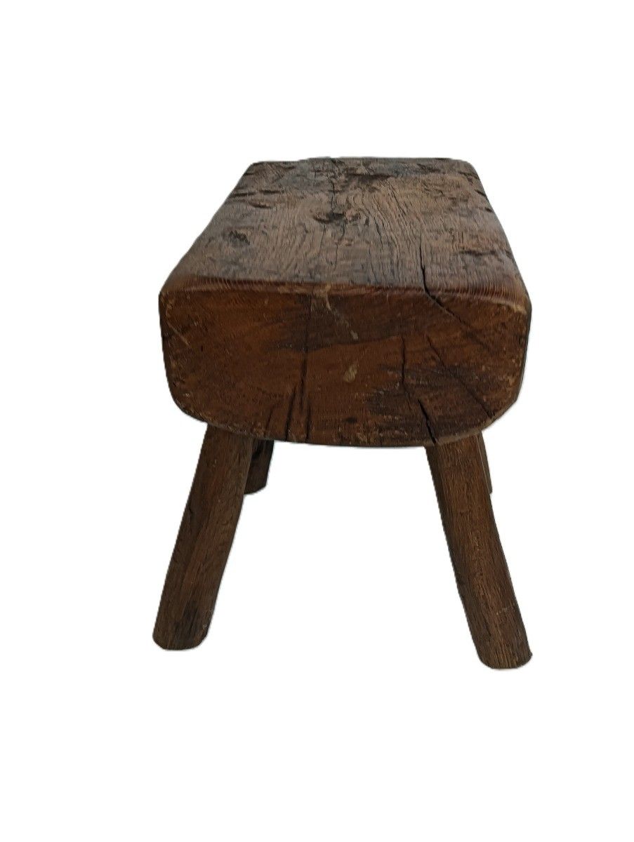 Antique Folk Art Hand Made Brutalist Footstool Milking Stool Pedestal Plant Stan photo vinterior
