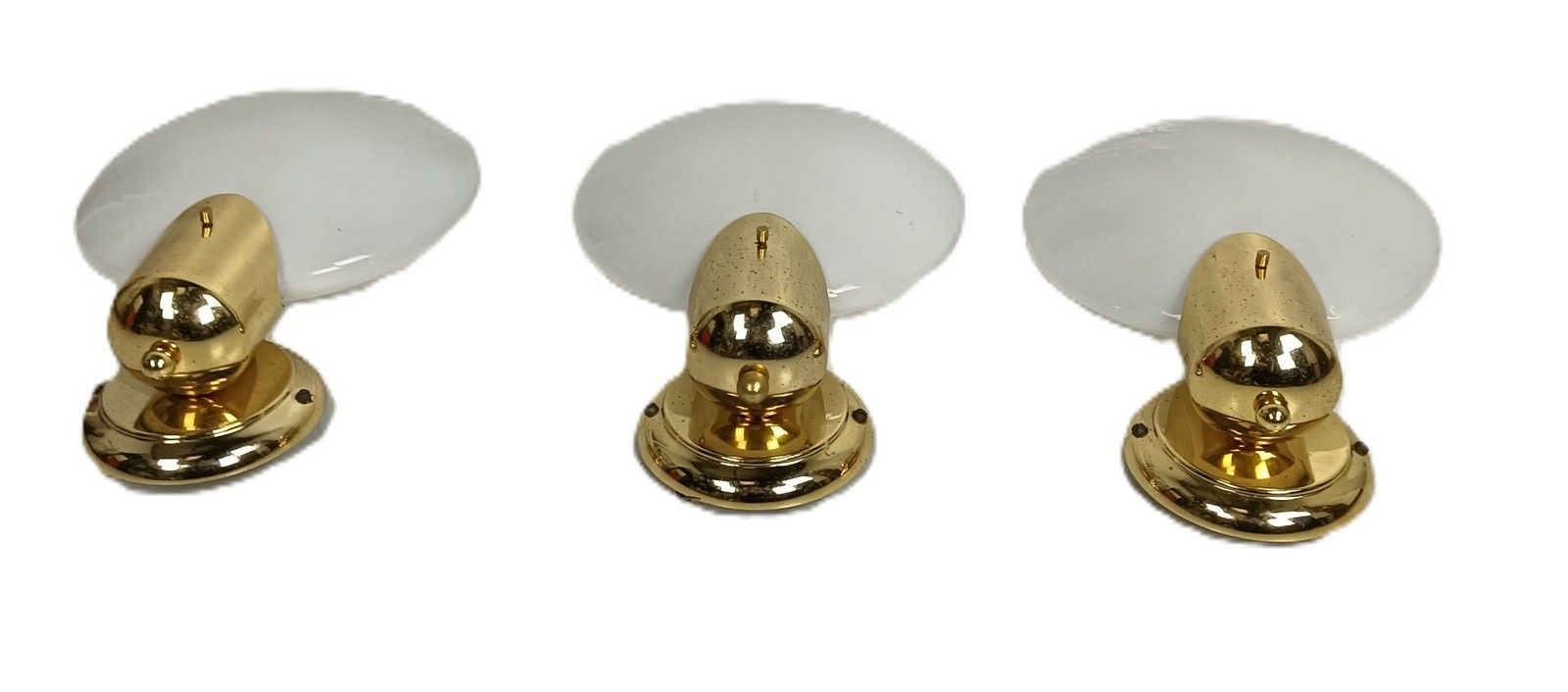 Set Of 3 Modernist Wall Sconces Art Glass Shades Brass Boulanger Belgium Wow