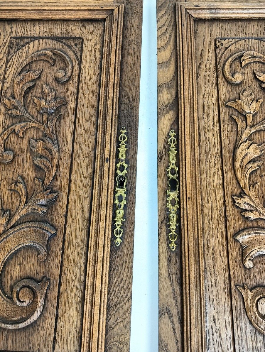 Pair Antique Smaller Door Panels Carved Wood Reclaimed Architectural photo vinterior