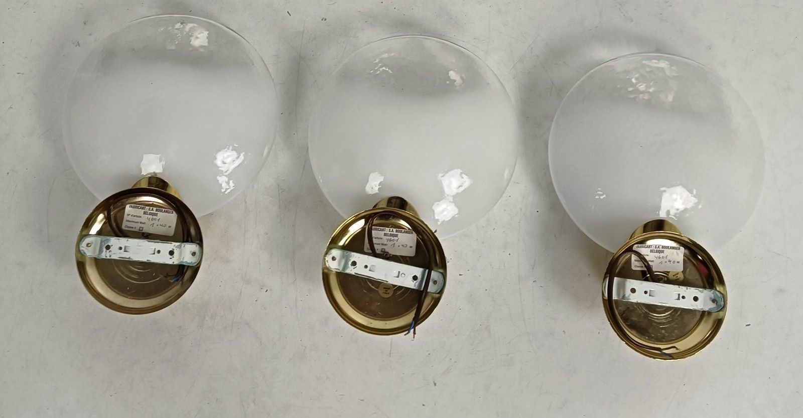 Set Of 3 Modernist Wall Sconces Art Glass Shades Brass Boulanger Belgium Wow photo buy