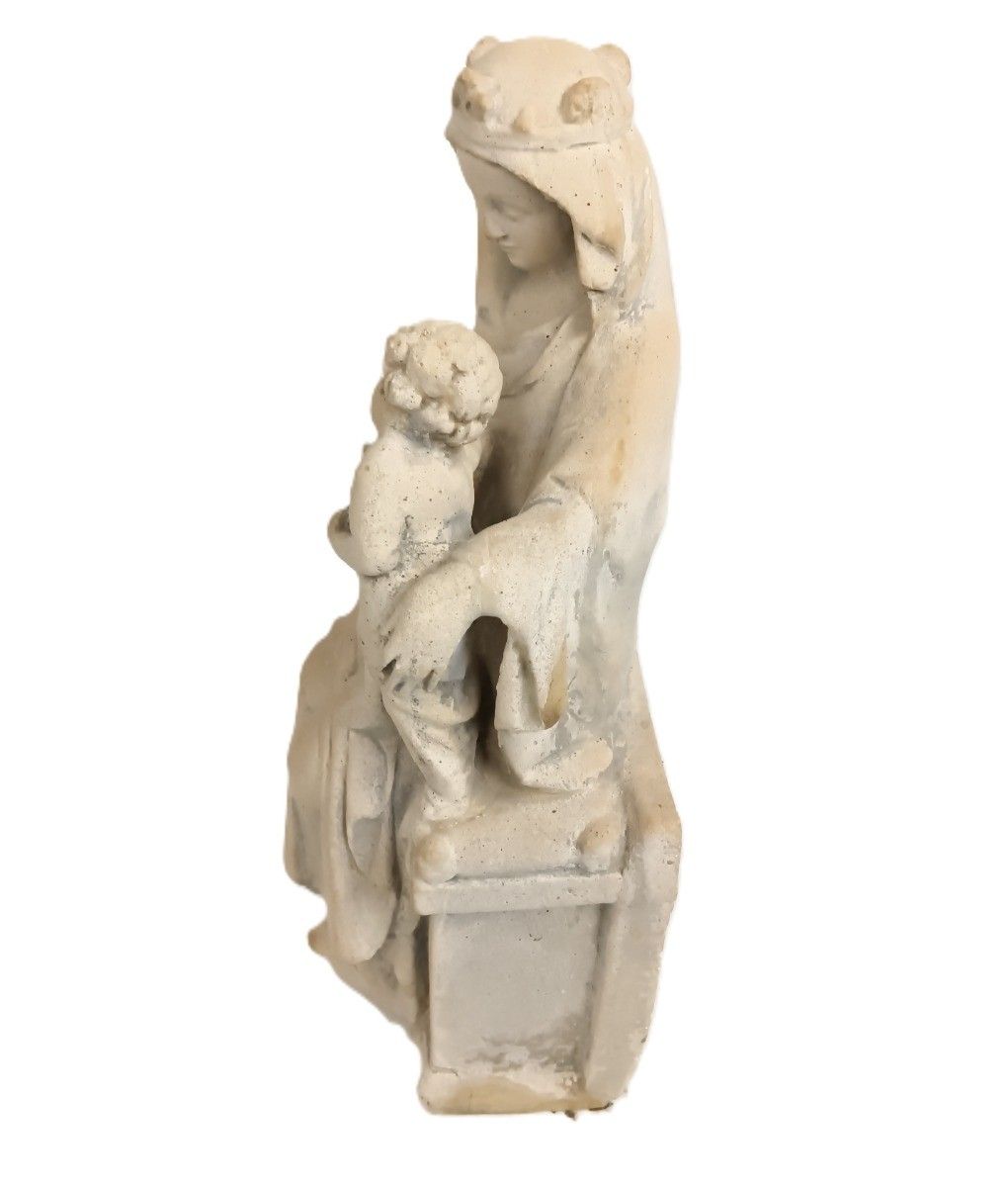 Vintage Statue Figurine Sitting Madonna With Infant Jesus Stoneware Vierge De Mi photo 447.0