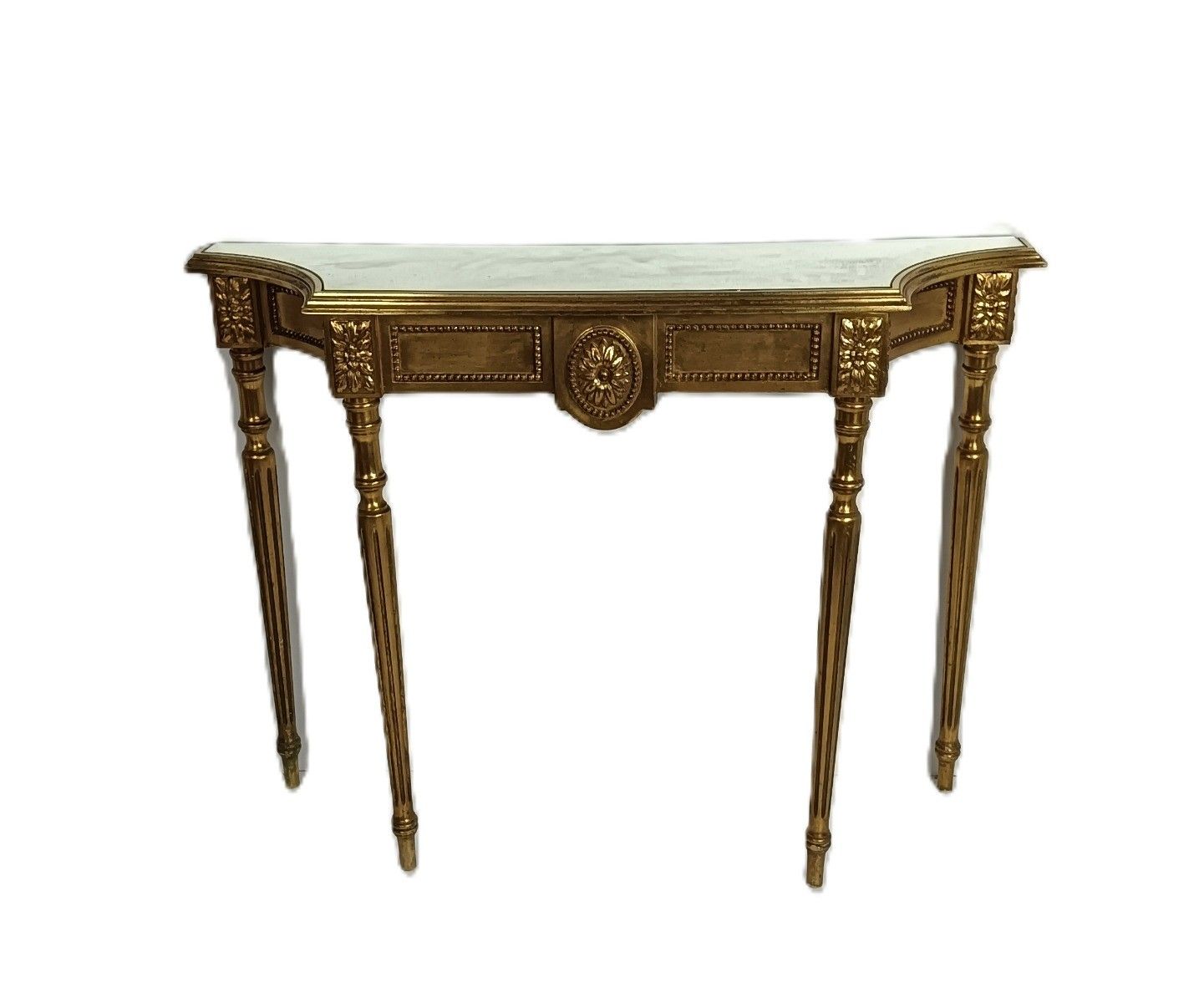 Hollywood Regency Wooden Wall Console Table Gilded Glass Top Wow Vintage