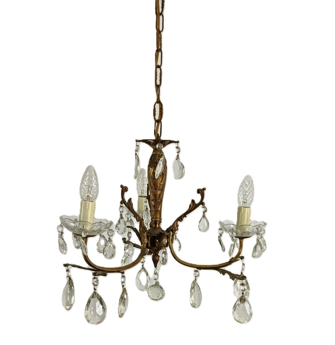 Vintage Chandelier Pendant  Lamp Crystal Prisms 3  Lights Arm  Ceiling Fixture photo furniture