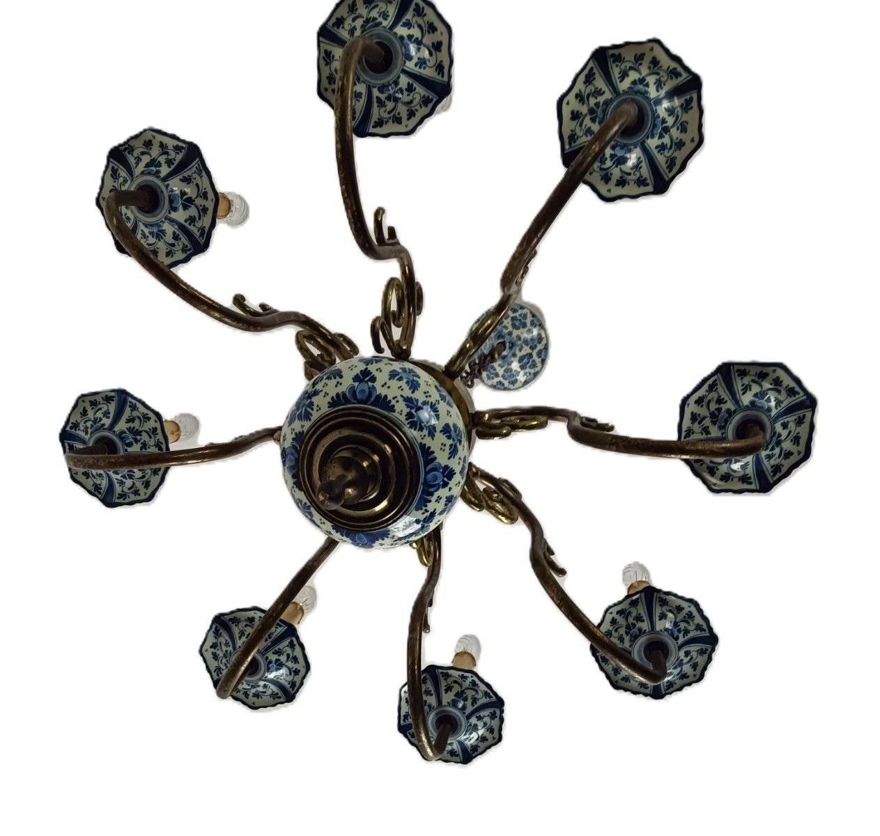 Vintage Delft Blue White Chandelier 8 Arm Lights Marked Barn Style Gorgeous photo Lighting