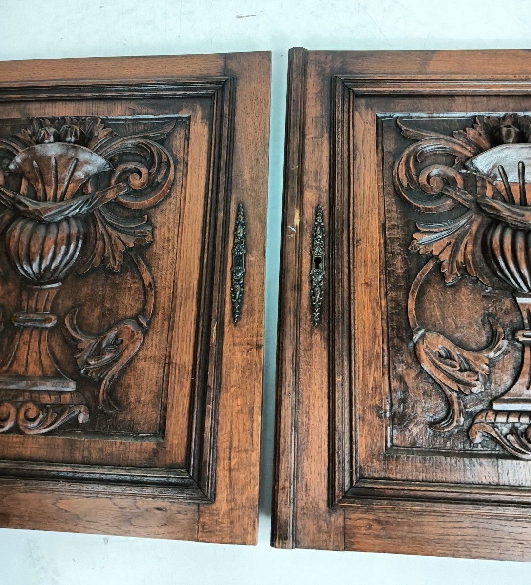 Pair Antique Door Panels Doors Cabinet Reclaimed Architectural Vase Flowers Bas photo for sale