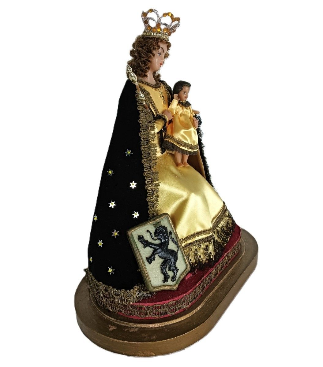 Antique Oval Dome Globe Hand Made Glass Wax Madonna With Infant Figurine Flander photo for sale