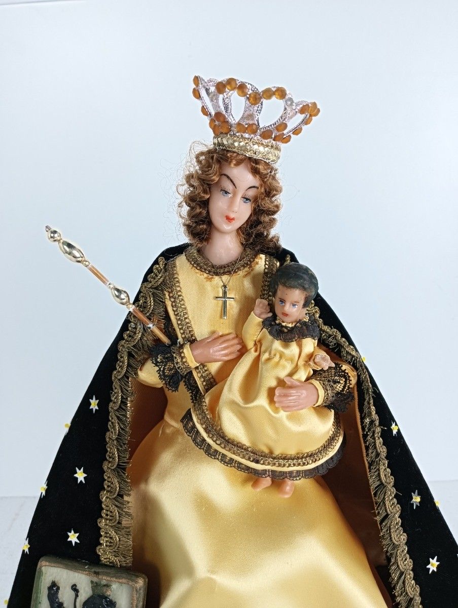 Antique Oval Dome Globe Hand Made Glass Wax Madonna With Infant Figurine Flander photo Home Decor