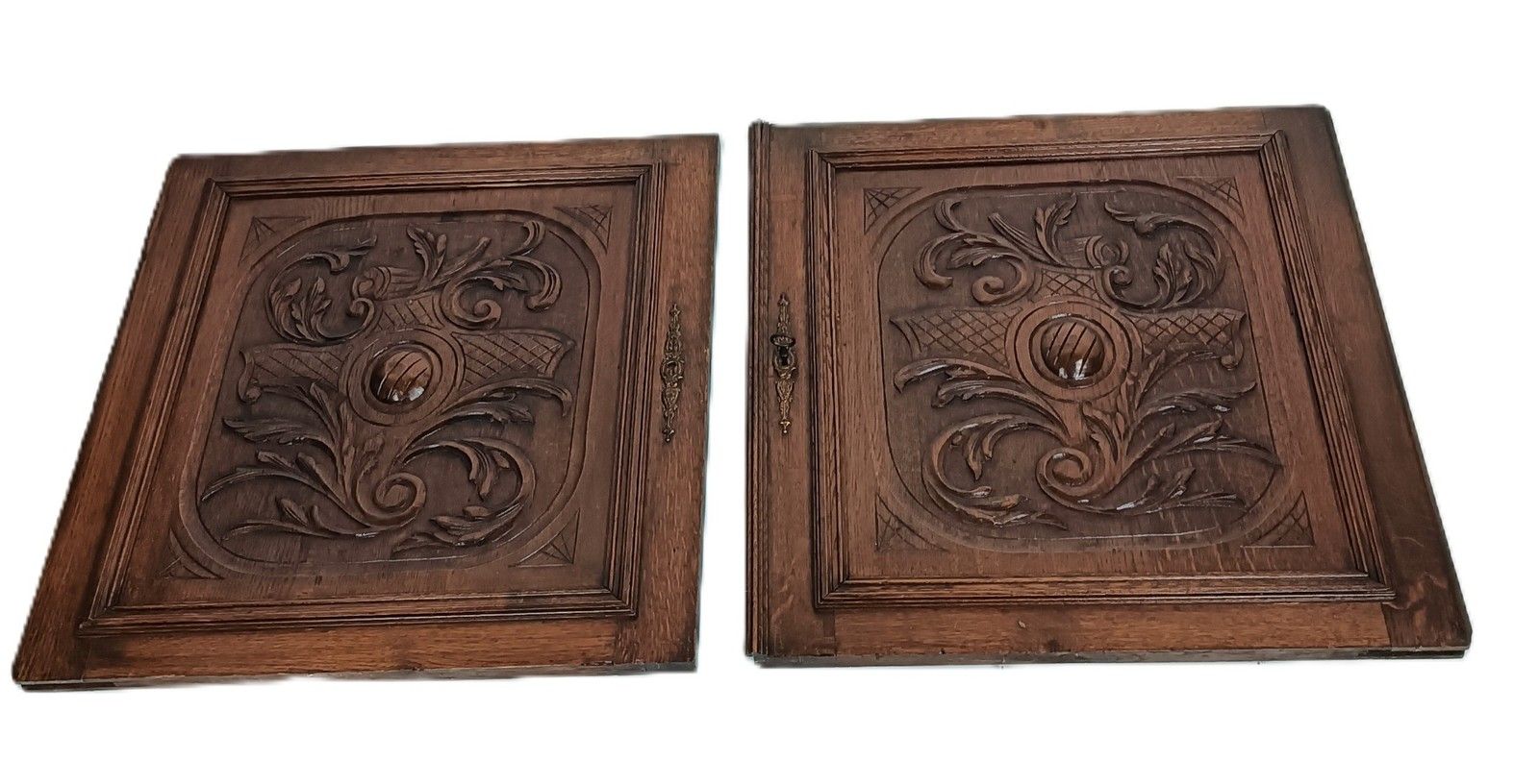 Pair Antique Hand Carved  Wooden Door Panels Reclaimed Architectural Salvaged Ba photo furniture