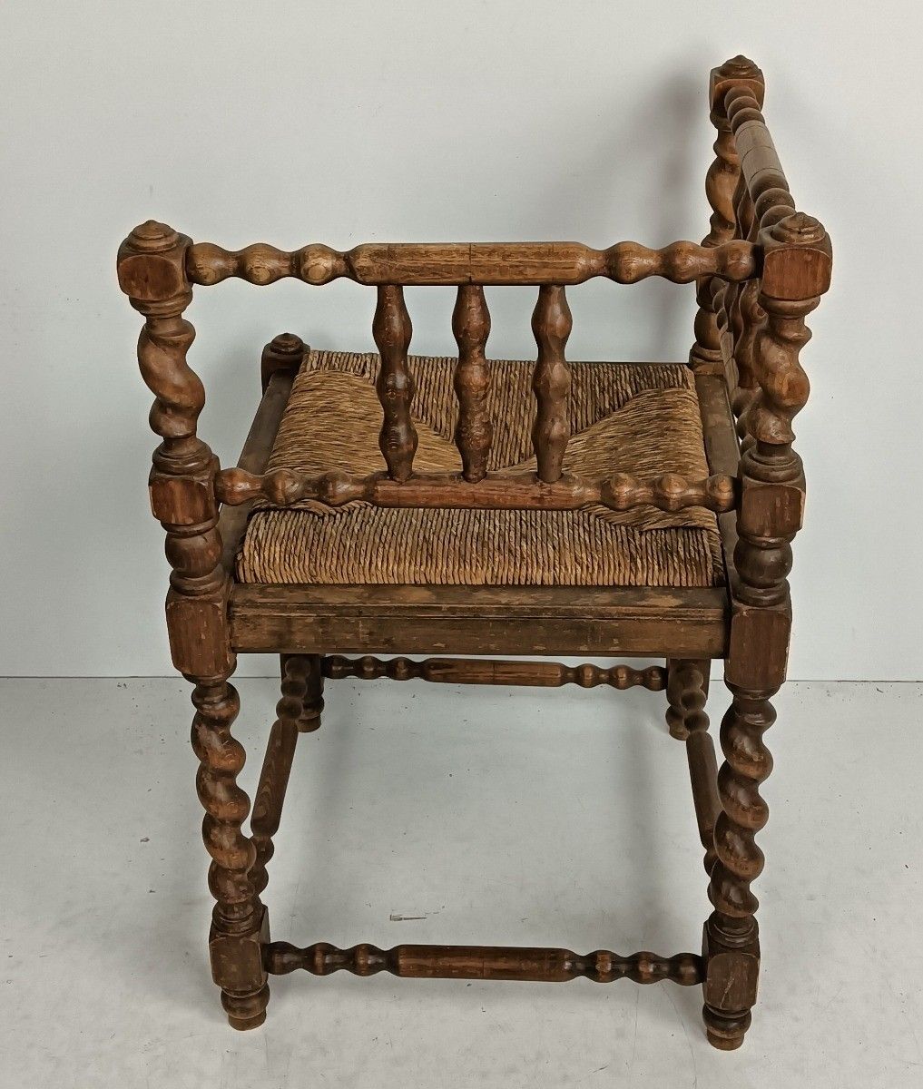 Twisted Wooden Barley Twist Corner Chair Rush Seating Hobnails Edwardian Beautif photo Furniture