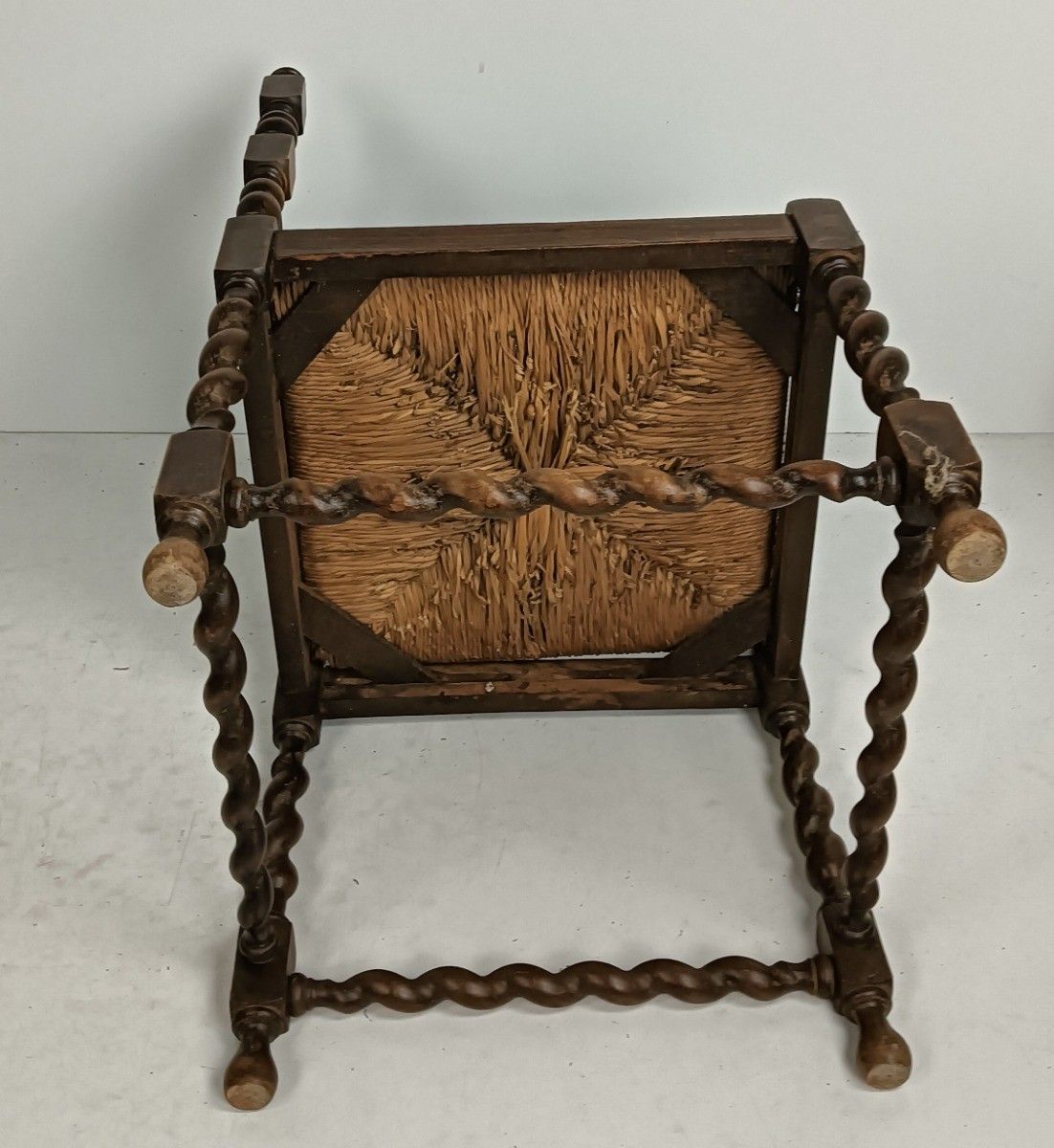 Twisted Wooden Barley Twist Corner Chair Rush Seating  Beautiful Vintage photo vinterior