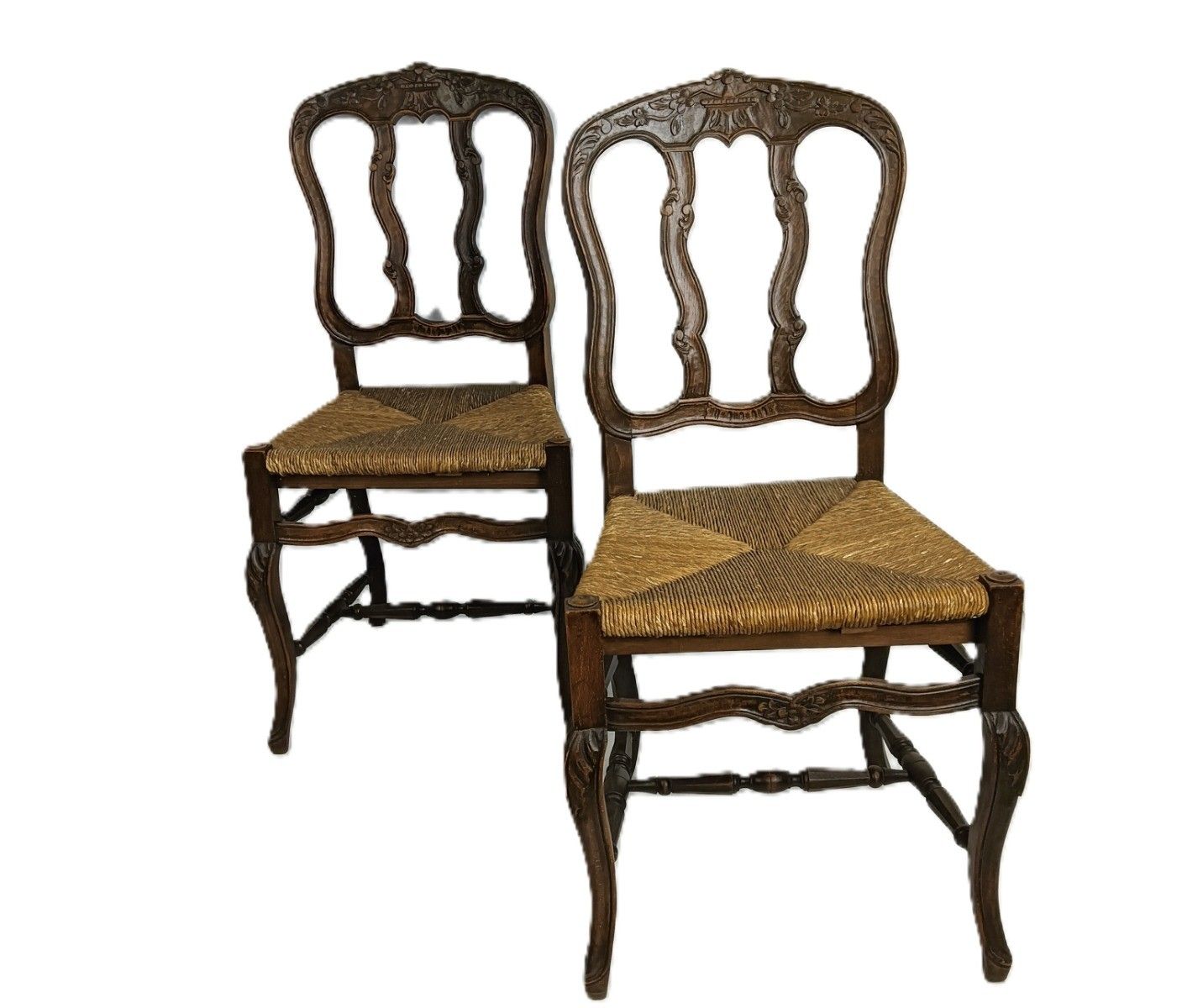 Antique Wood Louis XV Style Cane Rush Seat Dining Chairs  Pair French Elegant photo furniture